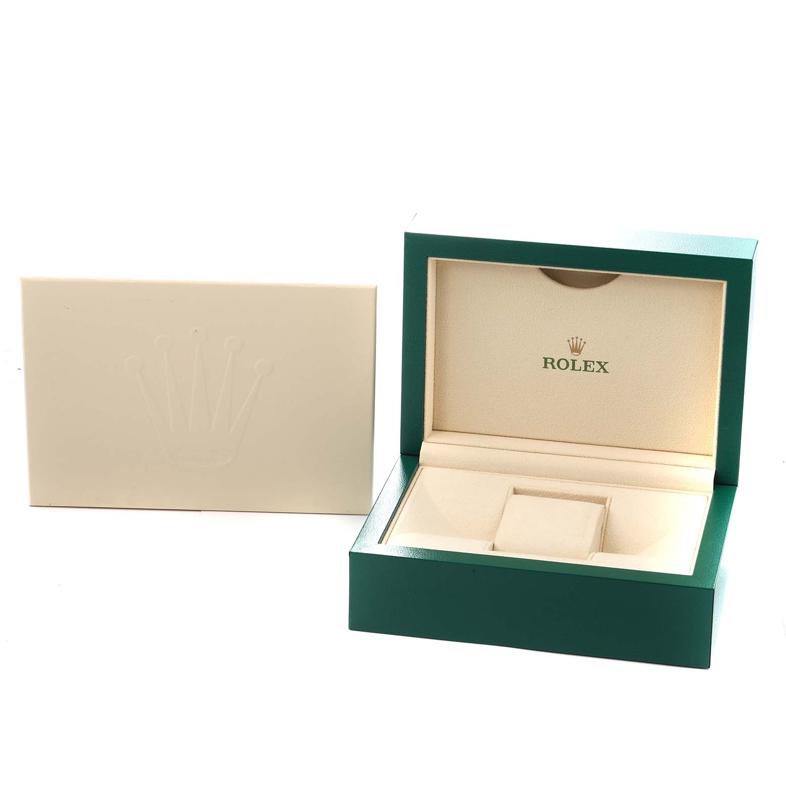 The image shows a Rolex watch box for the Daytona model, model number 116528, with the outer box partially open, displaying the interior.