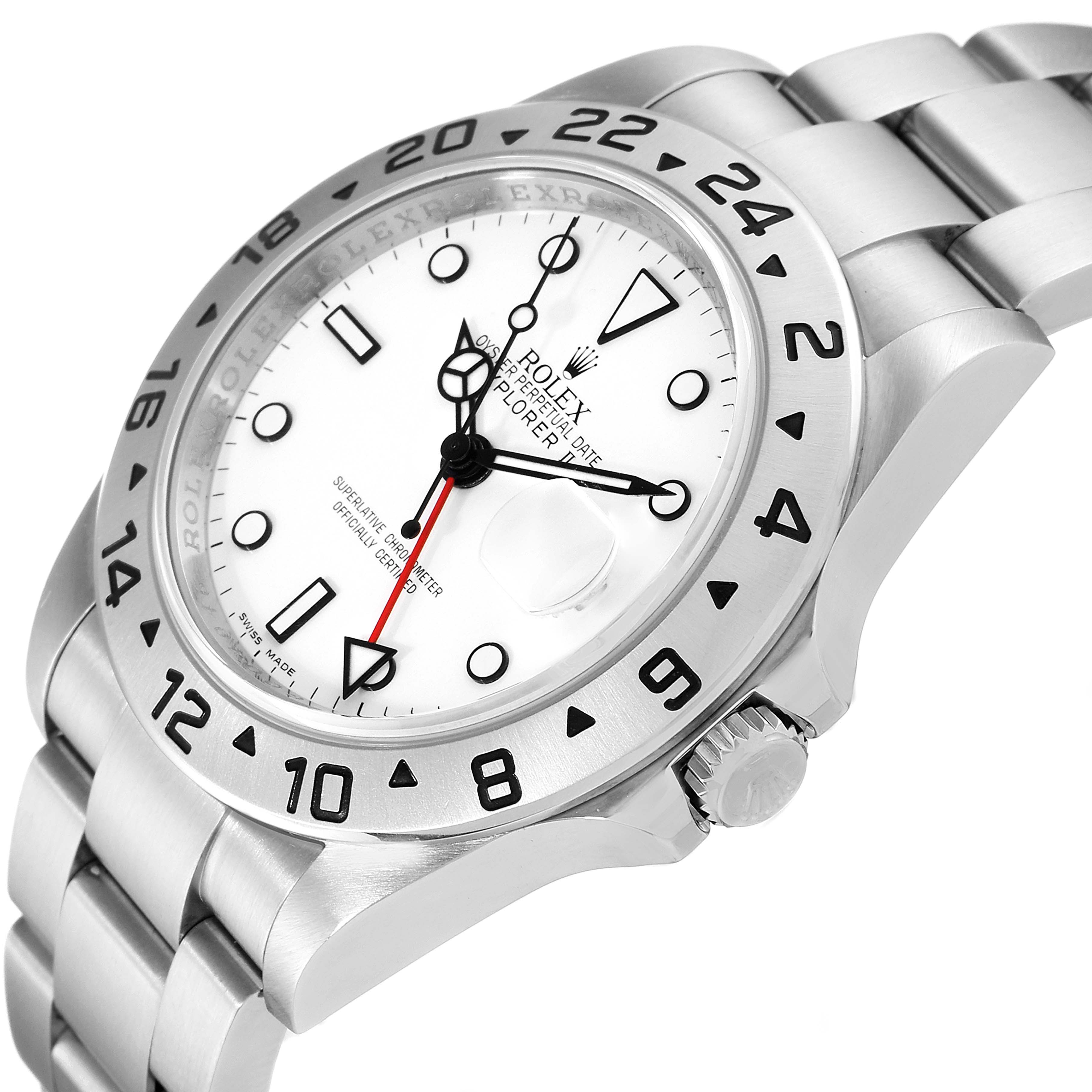 This image displays a Rolex Explorer 16570 Men's Stainless Steel White Dial 16570 Men's Stainless Steel White Dial watch at an oblique angle, showing its face, bezel, crown, and bracelet.