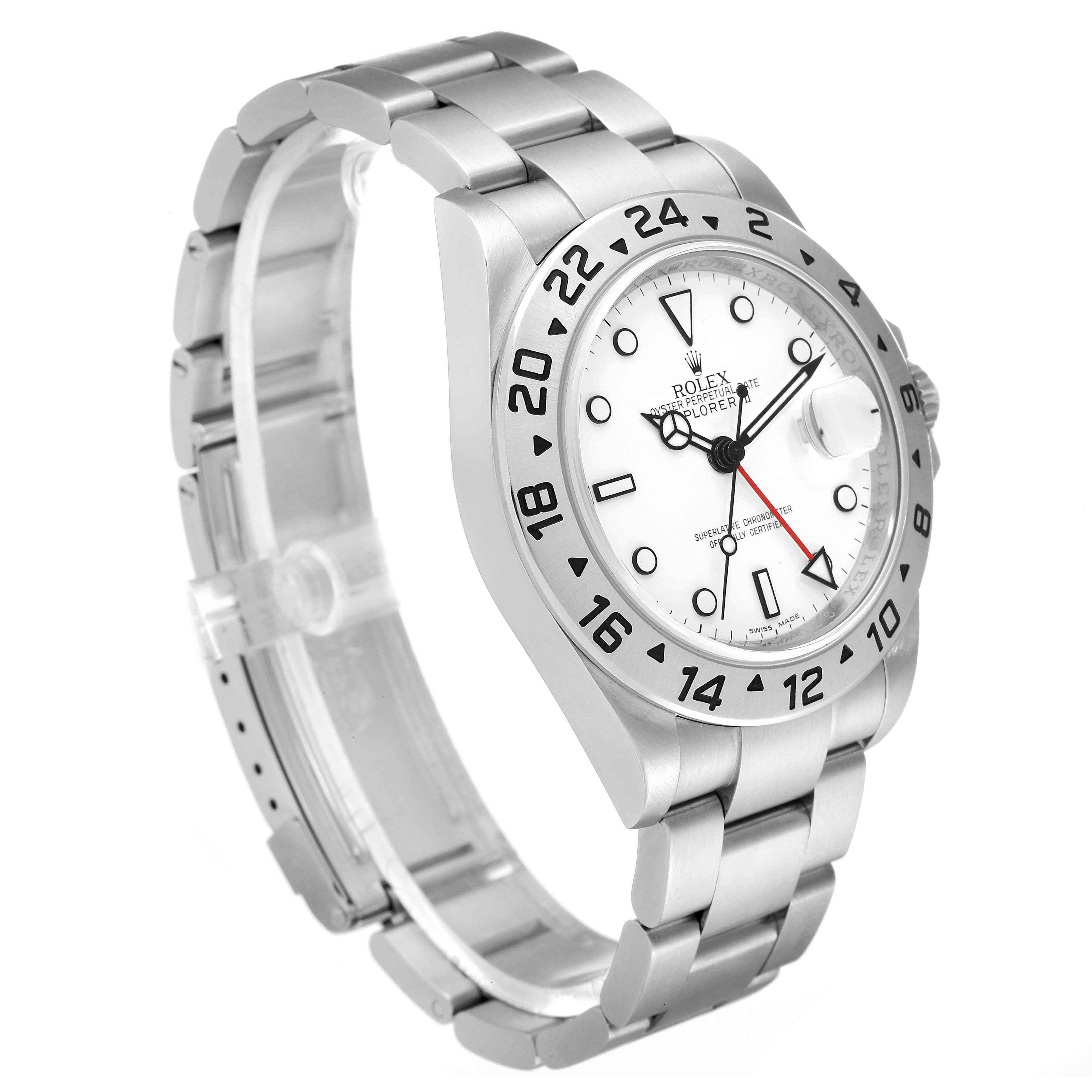 The image shows a Rolex Explorer 16570 Men's Stainless Steel White Dial 16570 Men's Stainless Steel White Dial model watch at a three-quarter angle, highlighting the bracelet, bezel, and dial.