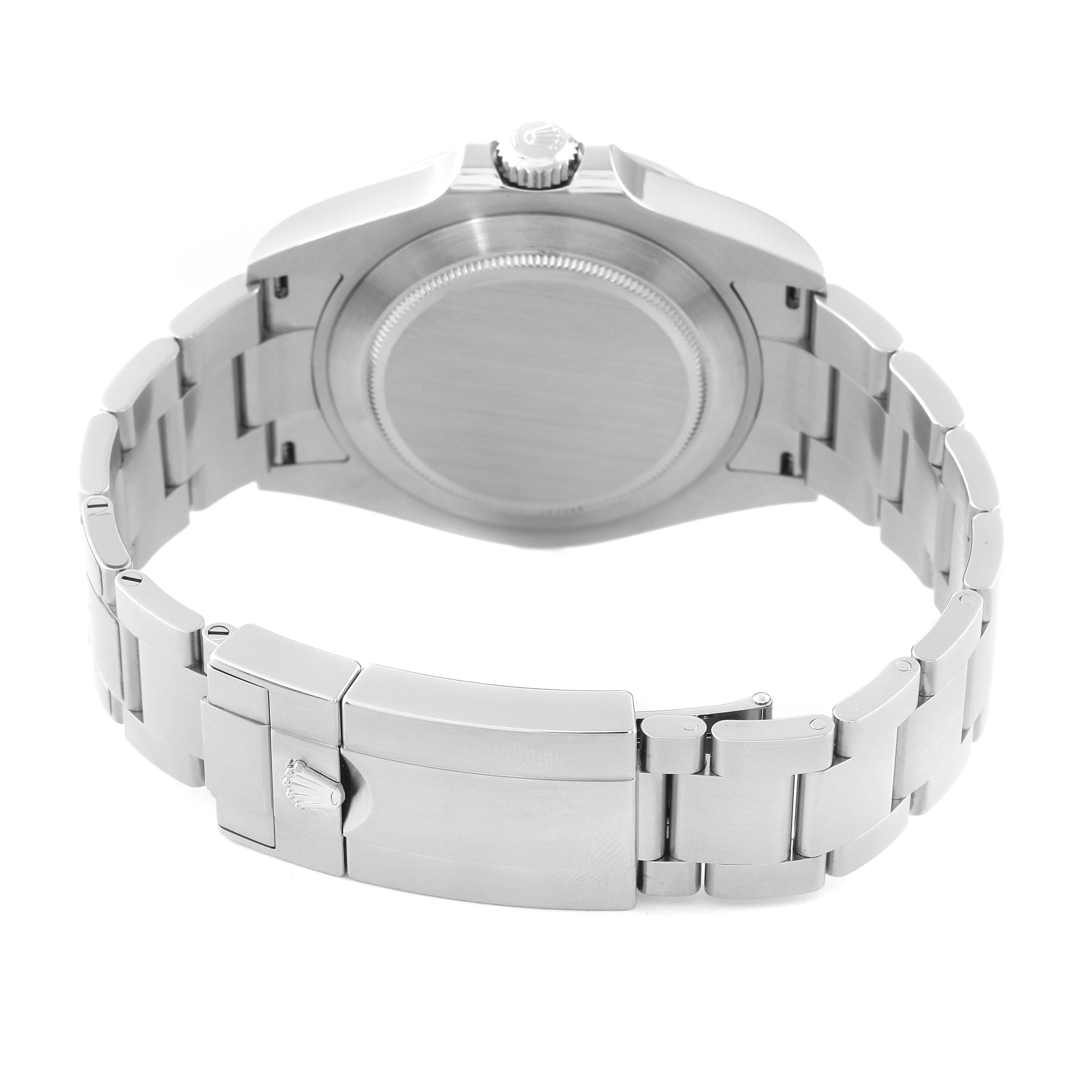 The image shows the rear view of a Rolex Explorer 226570 Men's Stainless Steel White Dial 226570 Men's Stainless Steel White Dial watch, highlighting its case back and metal bracelet.