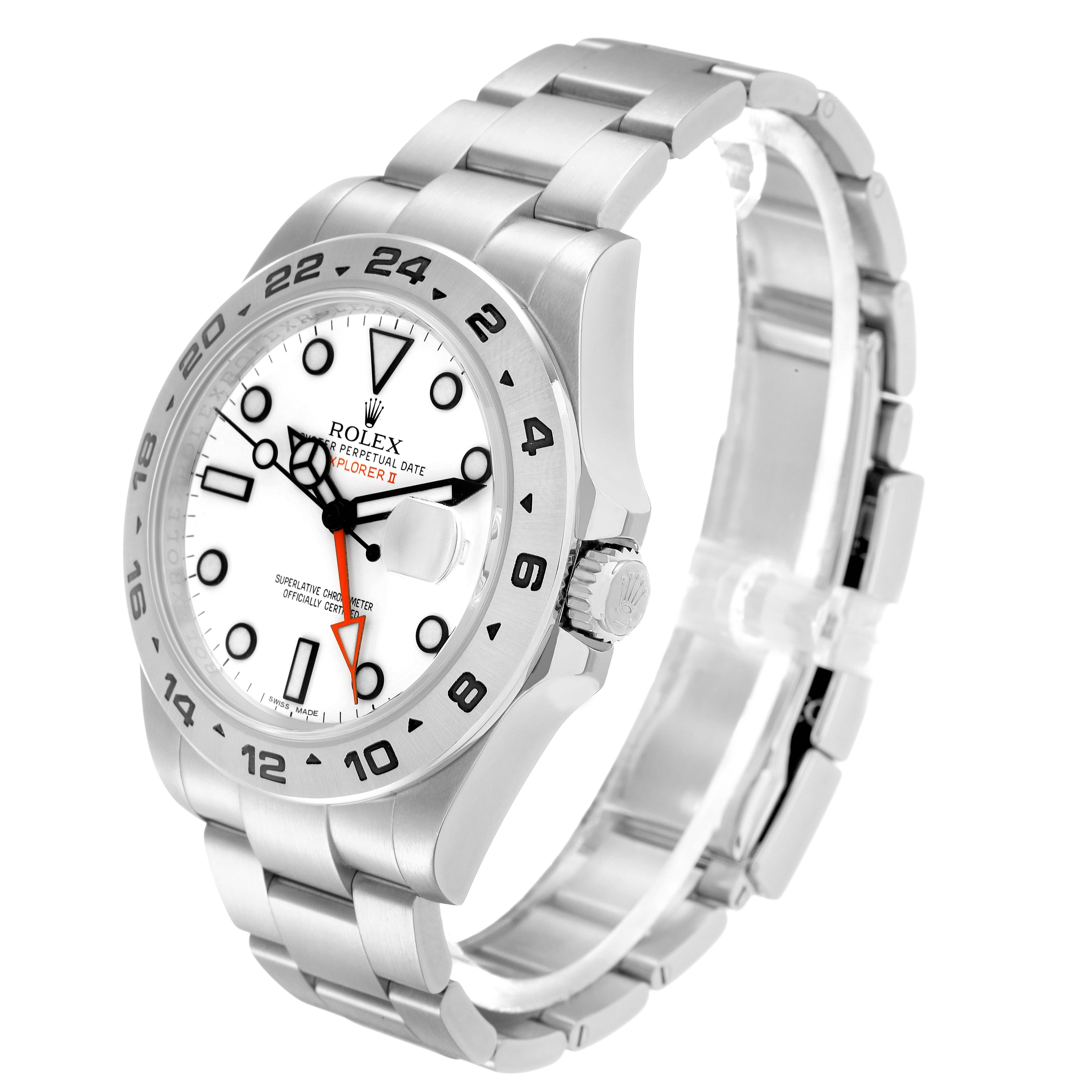 The Rolex Explorer model 216570 is shown at an angled side view, highlighting the face, bezel, crown, and the bracelet links.