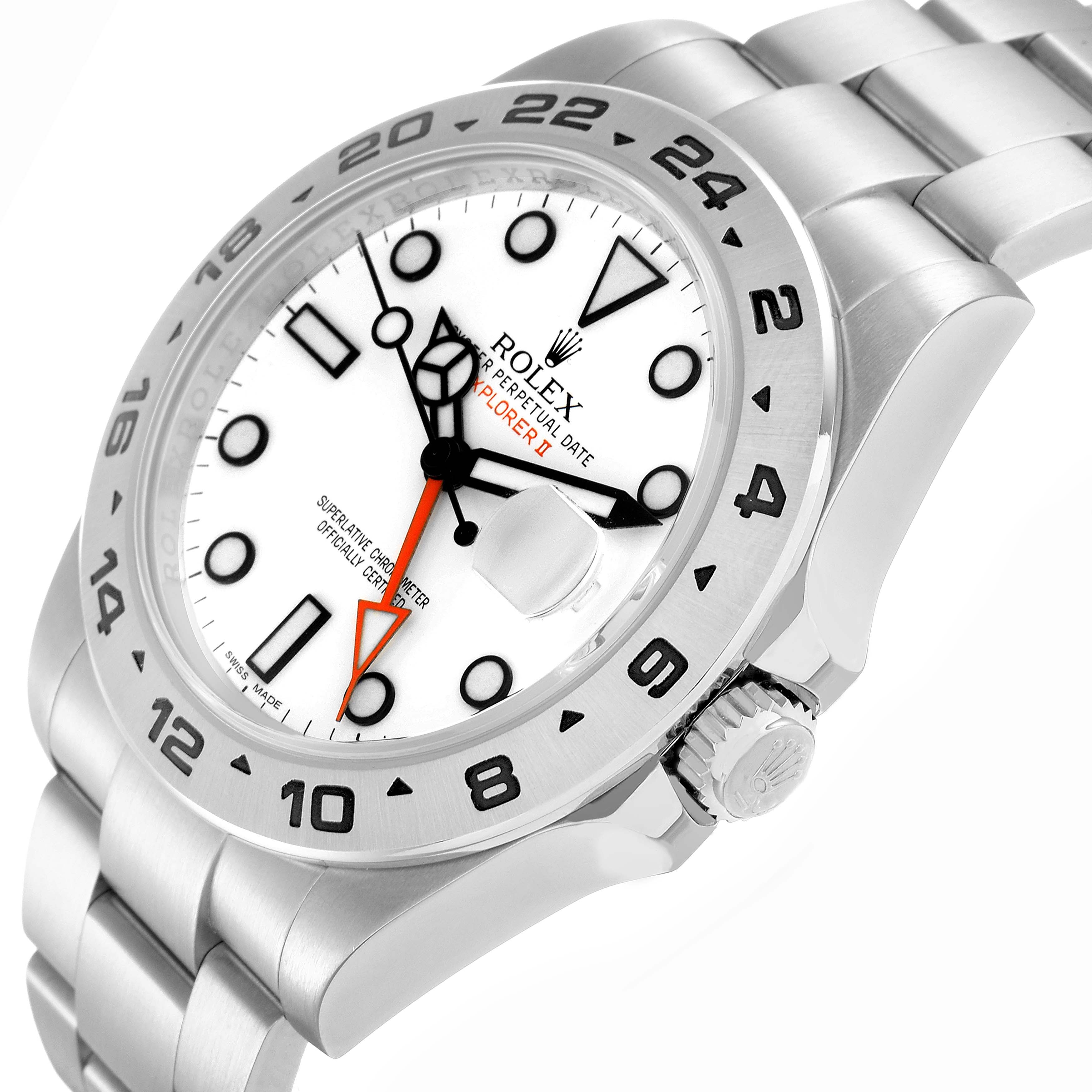 The Rolex Explorer model 216570 men
s watch is shown from a side angle highlighting the white dial, bezel, crown, and part of the bracelet.