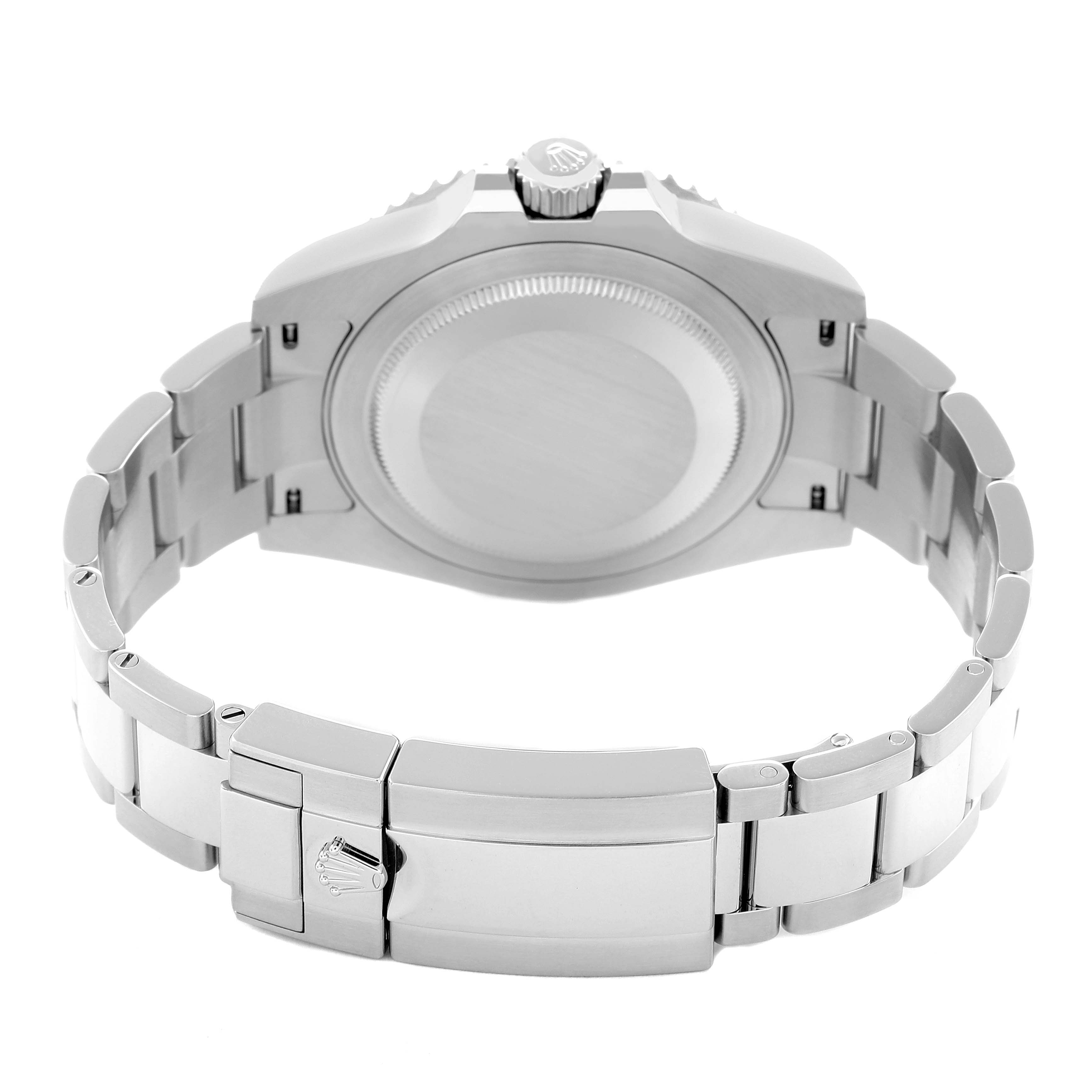 The image shows the back view of a Rolex GMT-Master model 126710, featuring the case back, bracelet, and clasp.