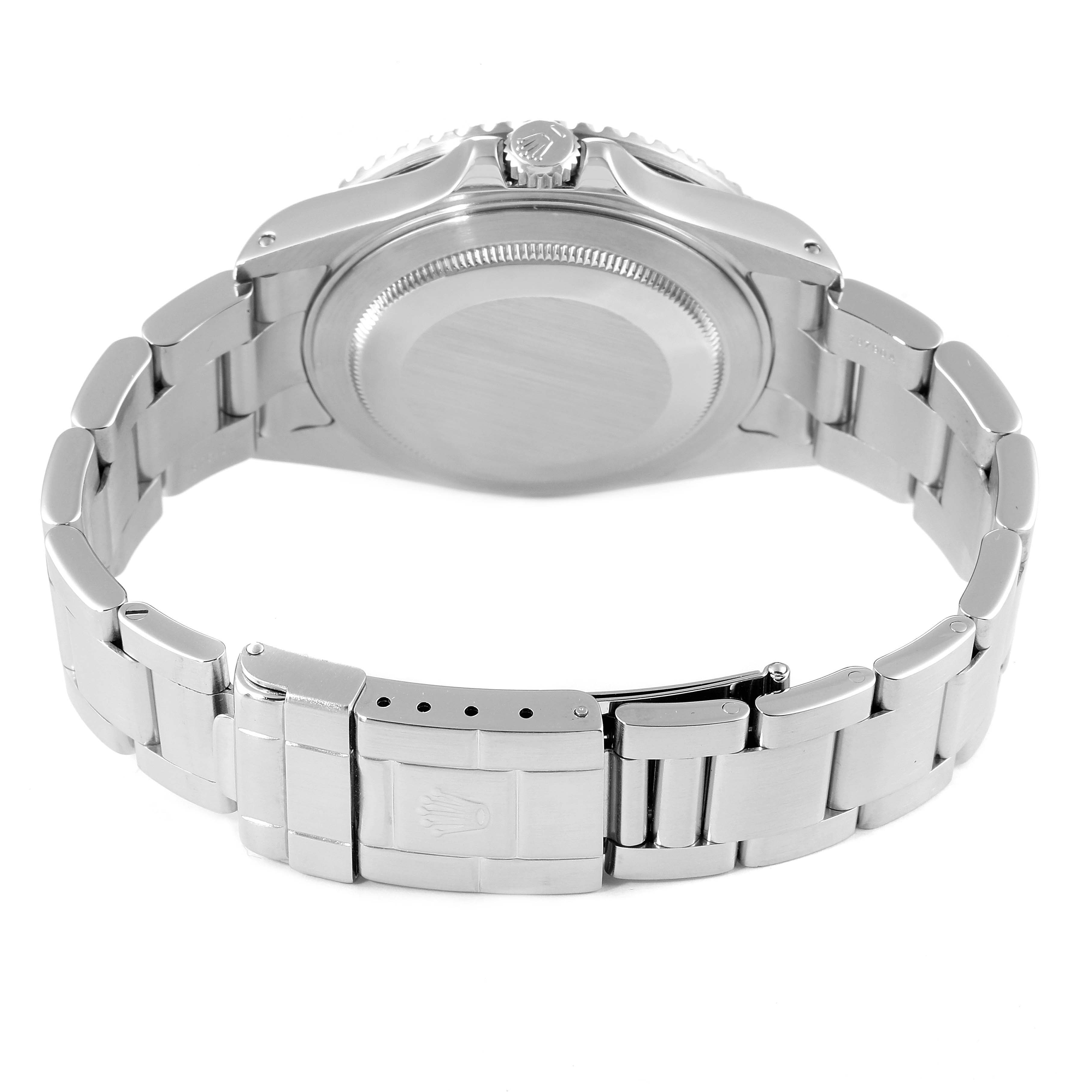 This image shows the back case and bracelet of a Rolex GMT-Master 16710 Men's Stainless Steel Black Dial 16710 Men's Stainless Steel Black Dial watch from a rear angle.