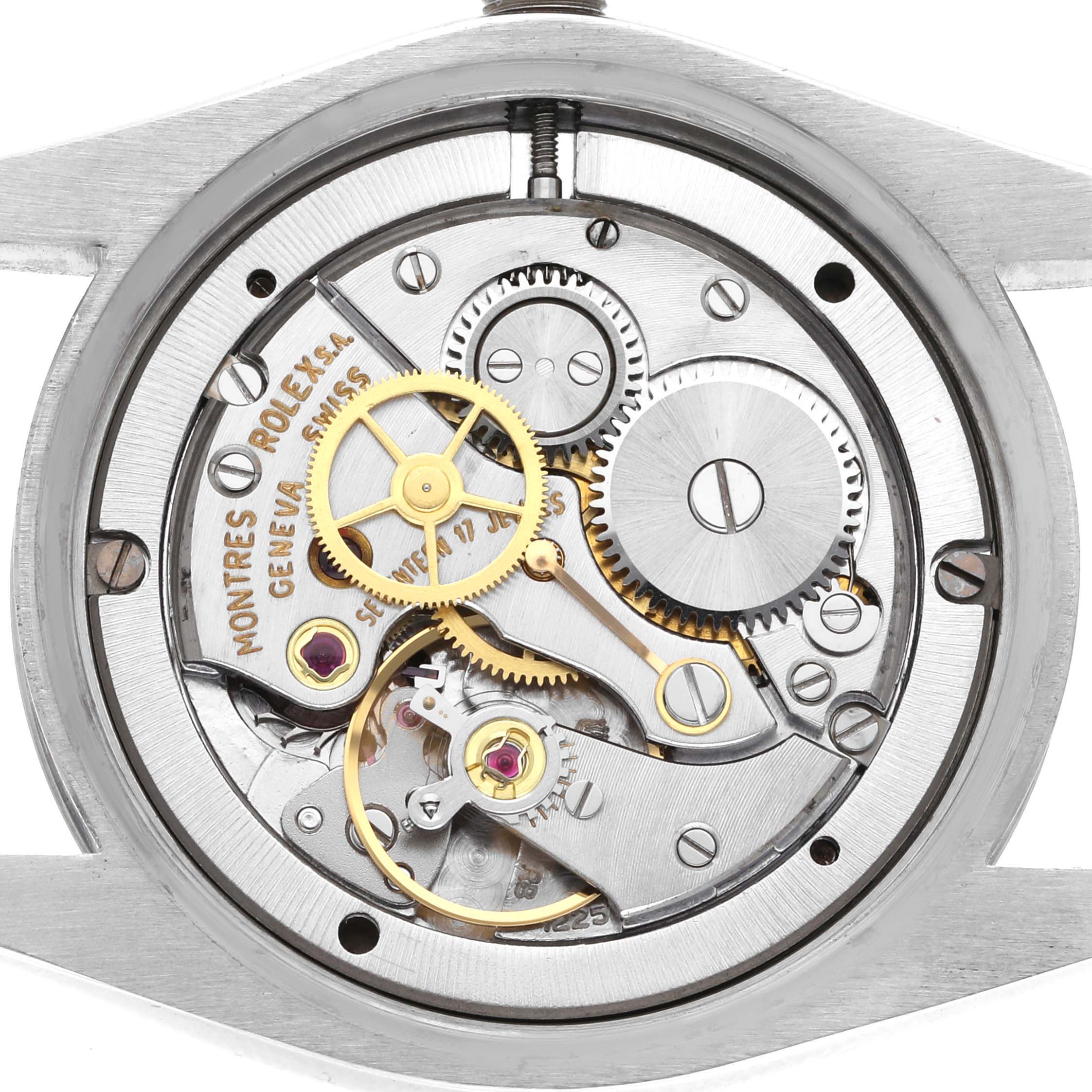 The image shows the internal mechanical movement of the Rolex Vintage Collection 6694 Men's Stainless Steel Blue Dial 6694 Men's Stainless Steel Blue Dial watch from a back angle.