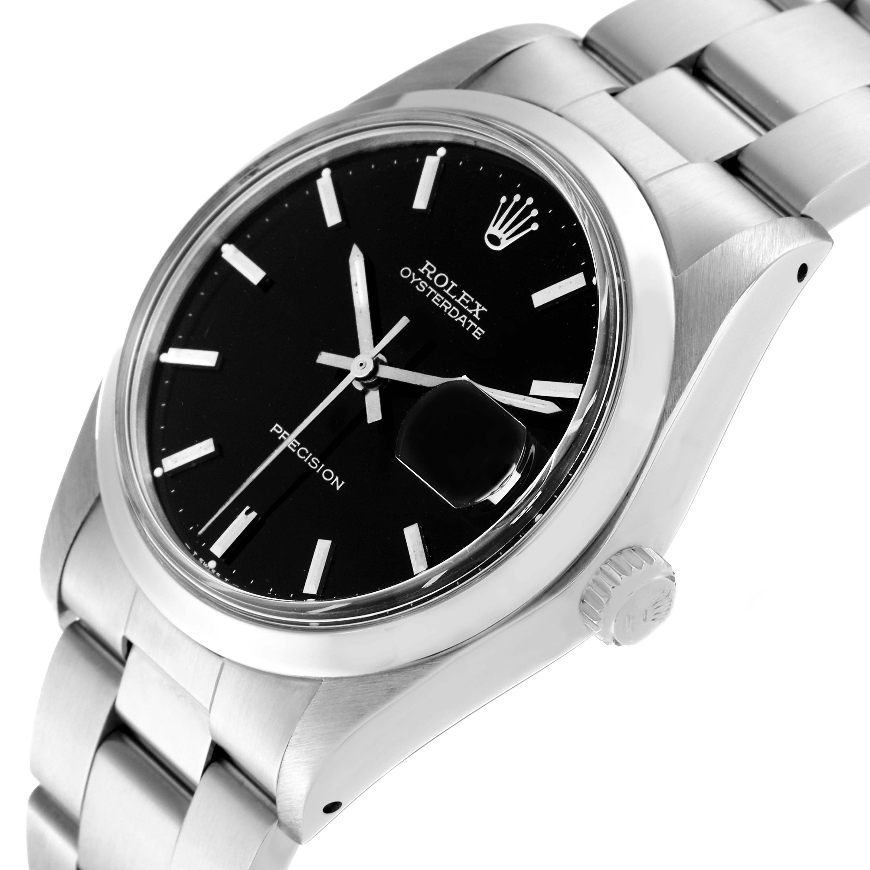 The image displays a Rolex Vintage Collection 6694 Men's Stainless Steel Blue Dial 6694 Men's Stainless Steel Blue Dial watch at a slight angle, showing its black dial, crown, and stainless steel bracelet.