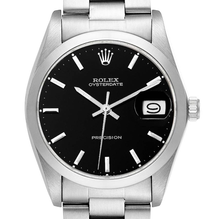 Rolex OysterDate Precision Black Dial Steel Vintage Mens Watch 6694 SwissWatchExpo