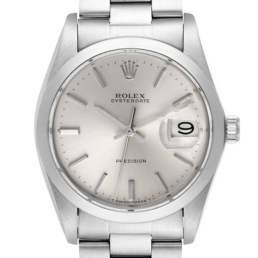 Rolex OysterDate Precision Silver Dial Steel Vintage Watch 6694 Service Card SwissWatchExpo