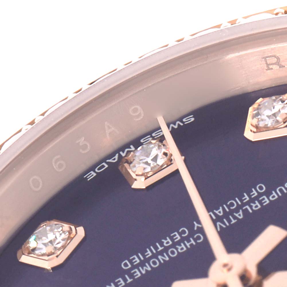 The image shows a close-up of the dial on the Rolex President model 279135 watch, highlighting the hour markers and part of the minute hand.