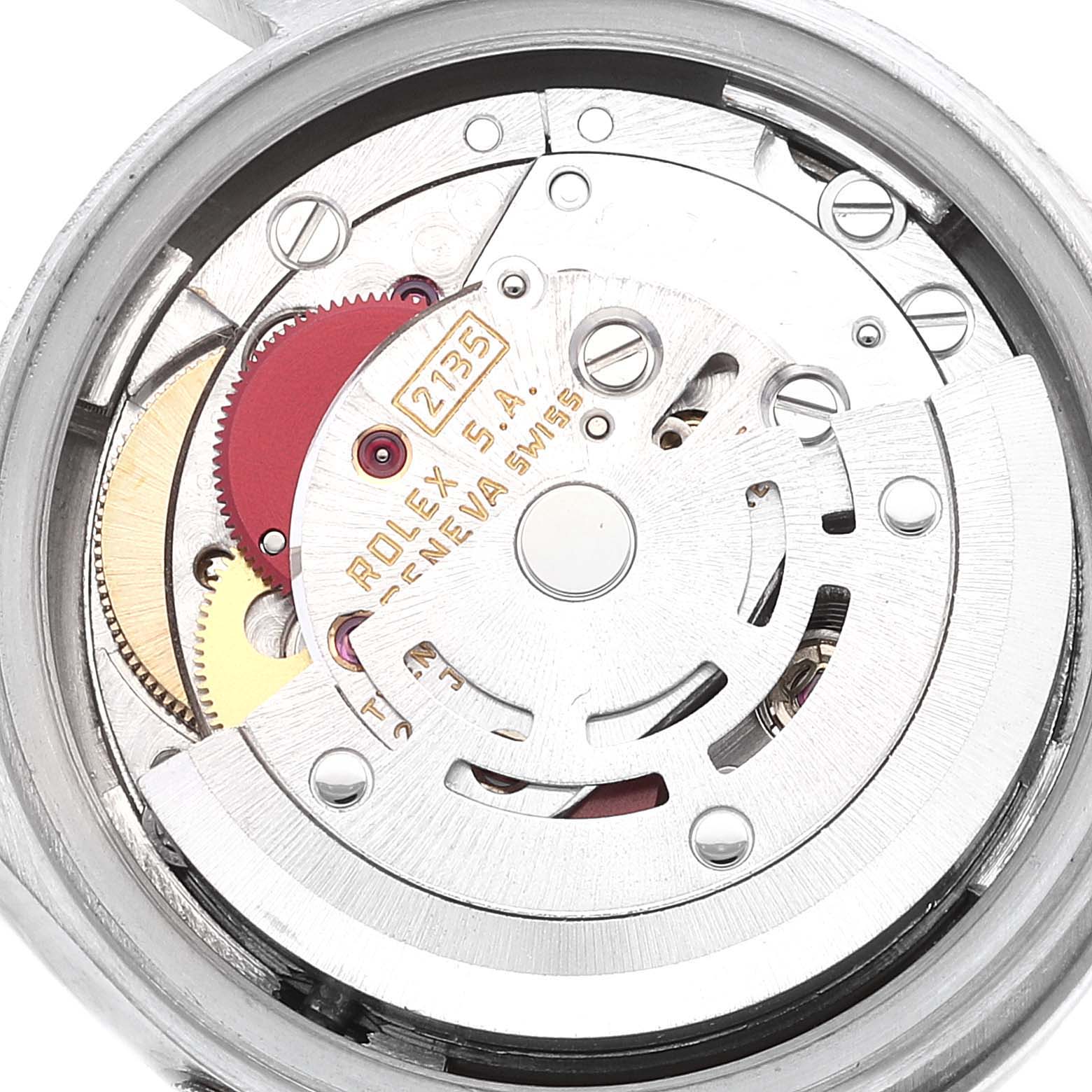 This image shows a close-up view of the movement mechanism inside a Rolex President 69159 Women's White Gold Silver Dial 69159 Women's White Gold Silver Dial model watch.