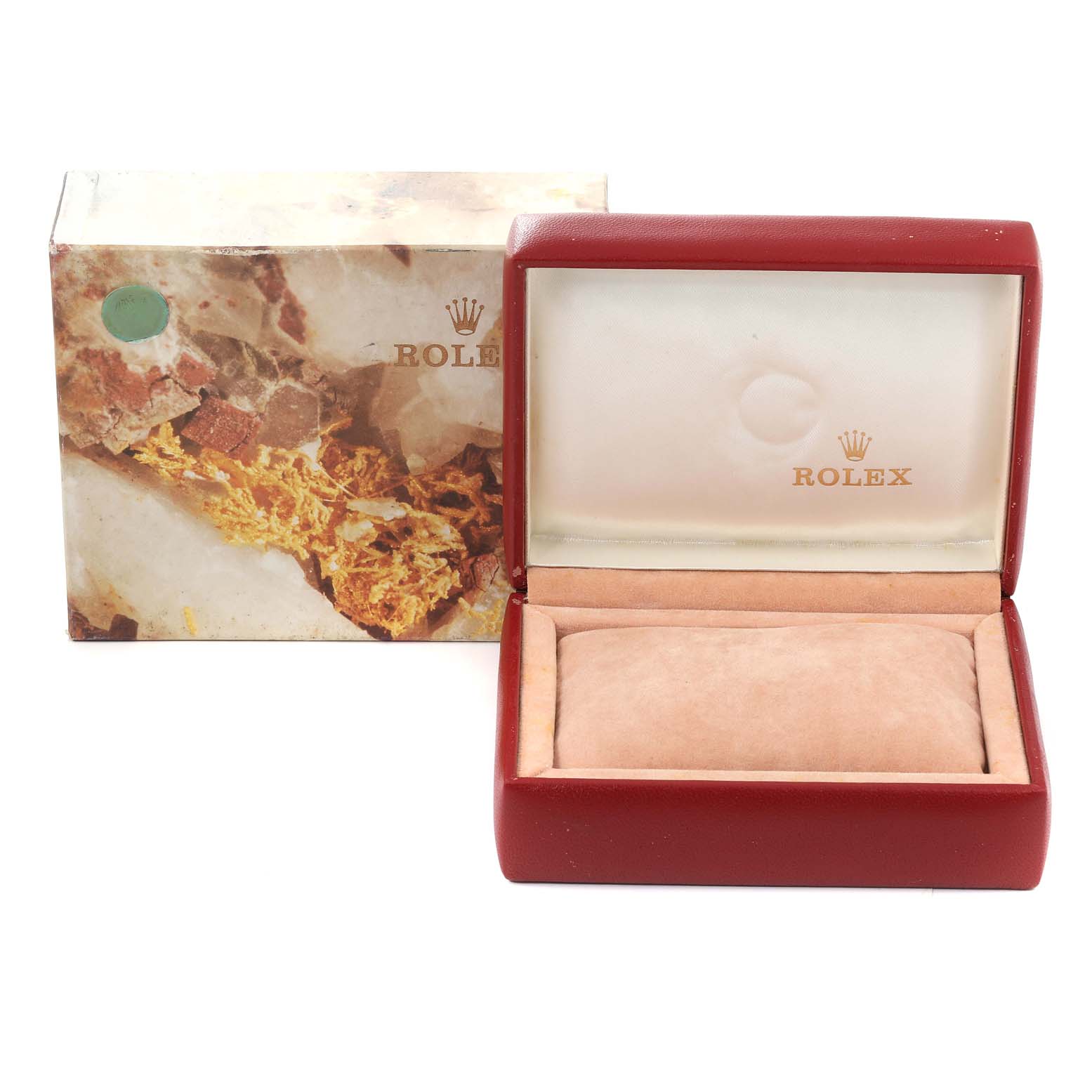 The image shows an empty Rolex President 69159 Women's White Gold Silver Dial 69159 Women's White Gold Silver Dial model watch box and the outer packaging.