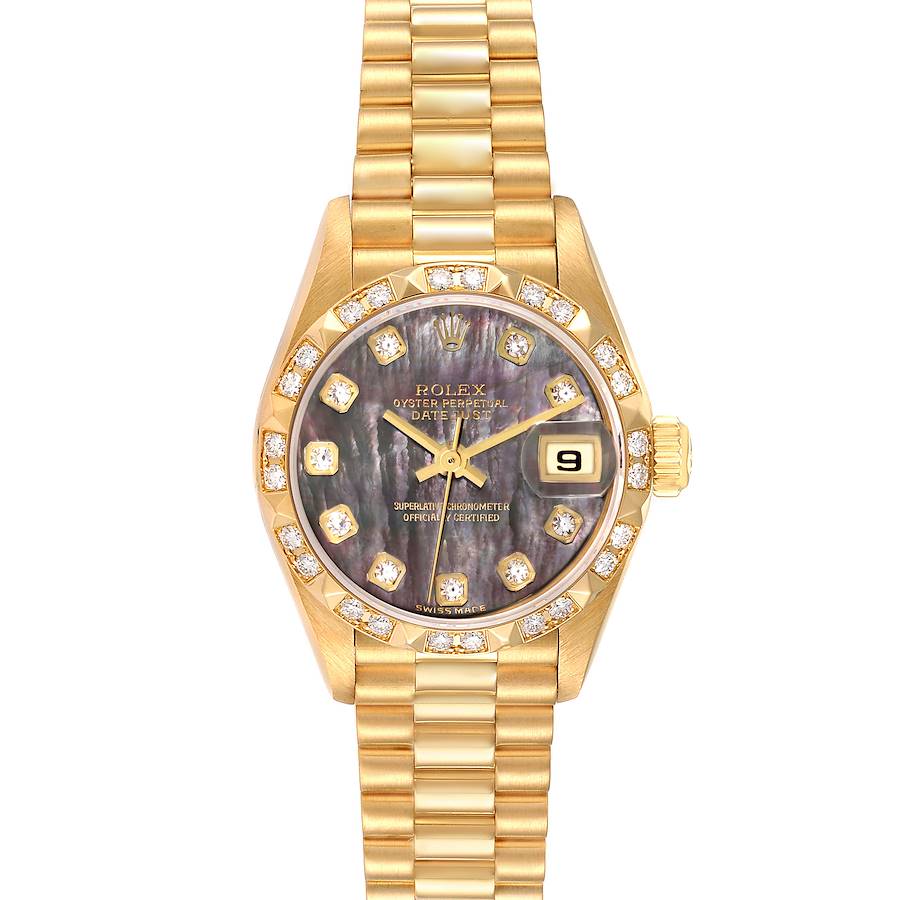 Rolex President Datejust Yellow Gold Mother of Pearl Diamond Dial Ladies Watch 79258 SwissWatchExpo