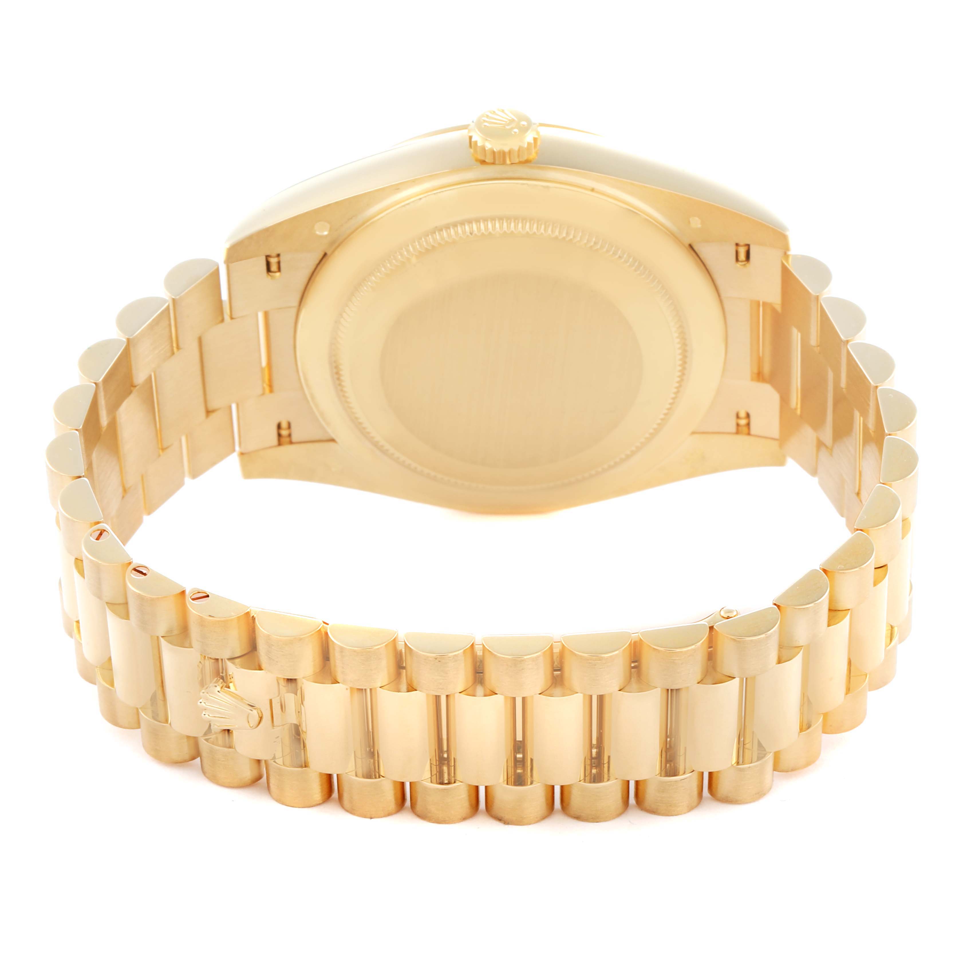 The image shows the back and bracelet of the Rolex President model, model number 228238, from a rear angle.