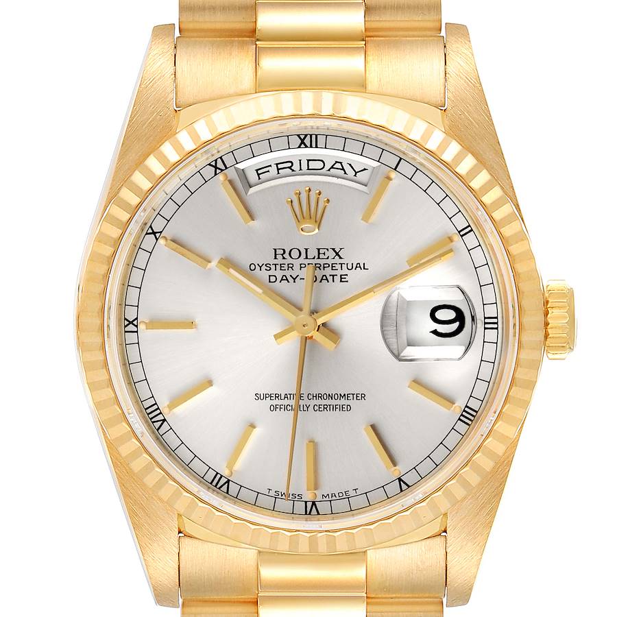 Rolex President Day-Date Silver Dial Yellow Gold Mens Watch 18238 SwissWatchExpo