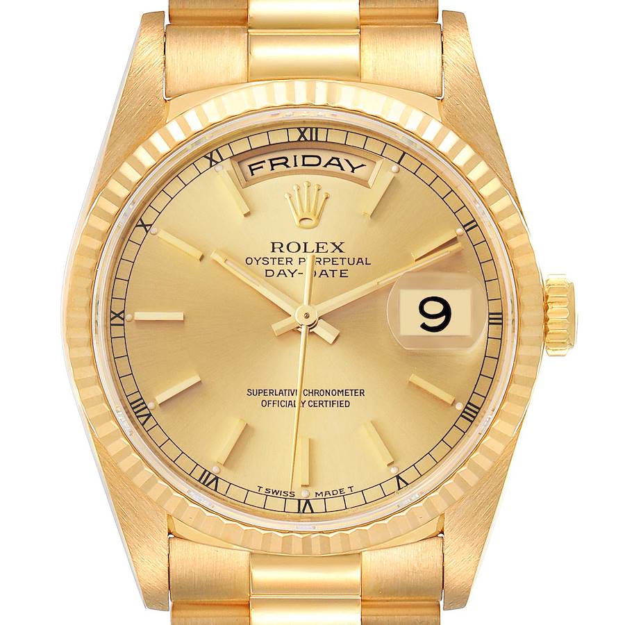 Rolex President Day-Date Yellow Gold Champagne Dial Mens Watch 18238 ADD ONE LINK SwissWatchExpo