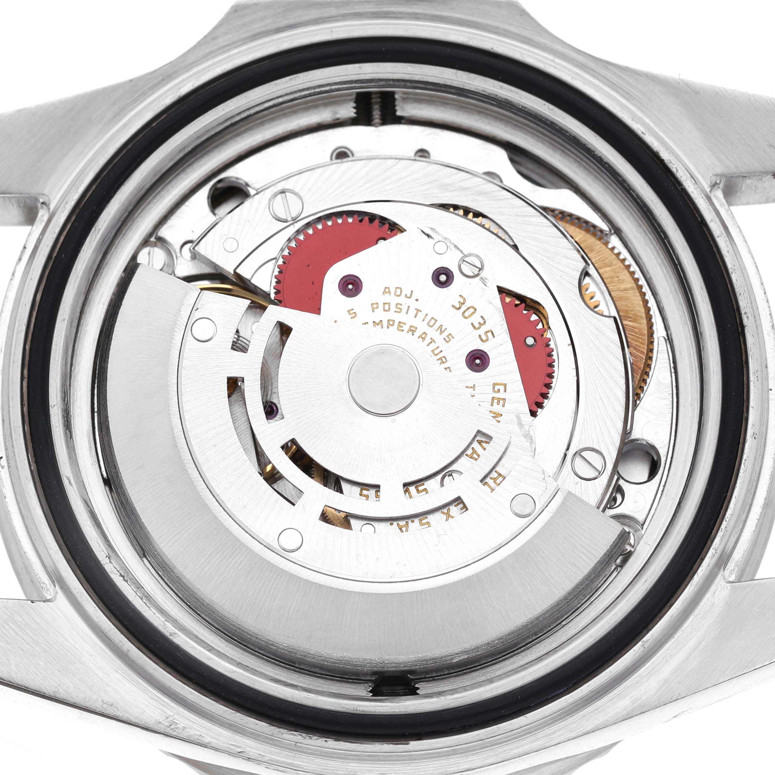 The image shows the movement of the Rolex Sea-Dweller 16660 Men's Stainless Steel Black Dial watch from the back, highlighting its intricate internal components.