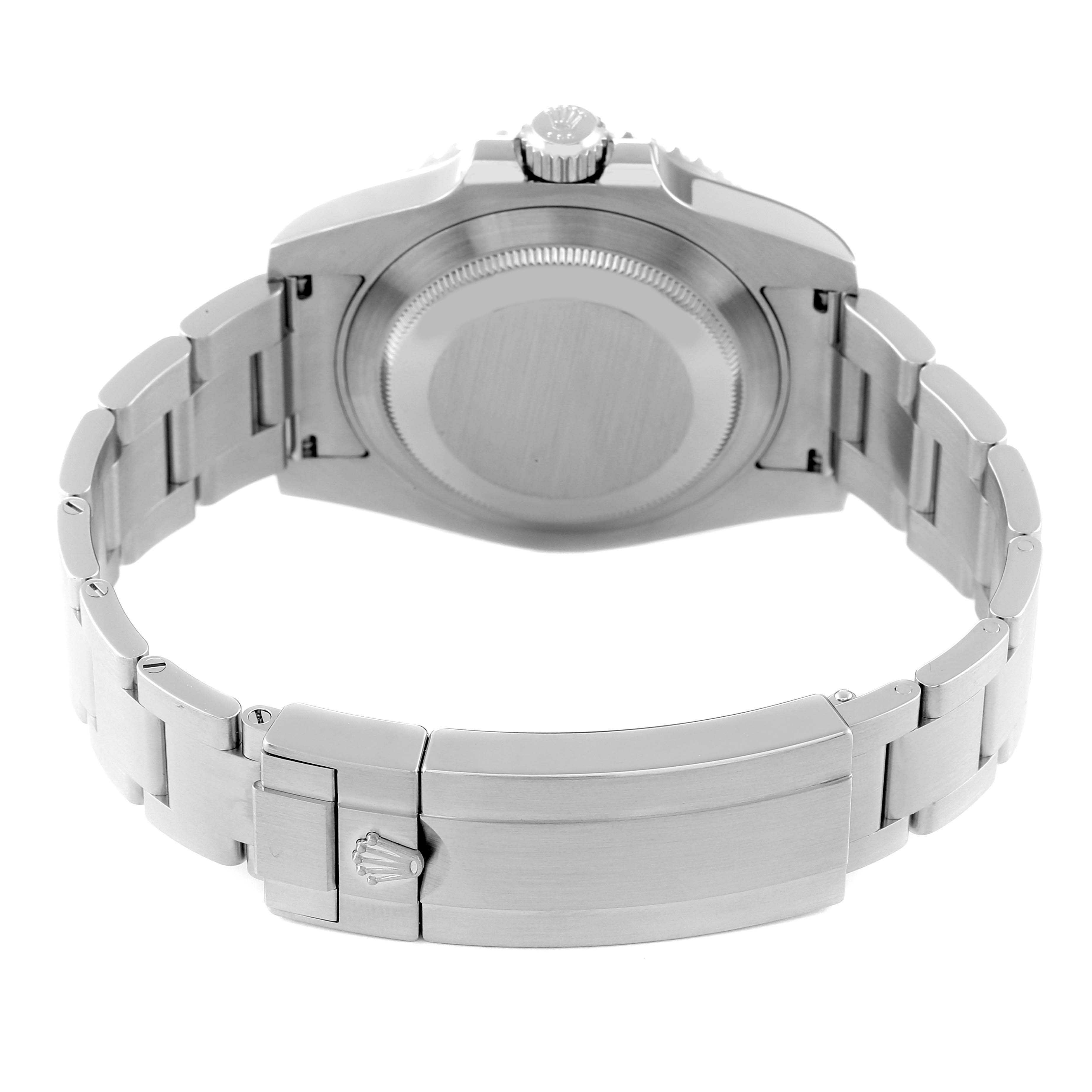 This image shows the back case, crown, and bracelet clasp of a Rolex Submariner 116610 Men
s Stainless Steel Black Dial 116610 Men
s Stainless Steel Black Dial watch from a rear angle.