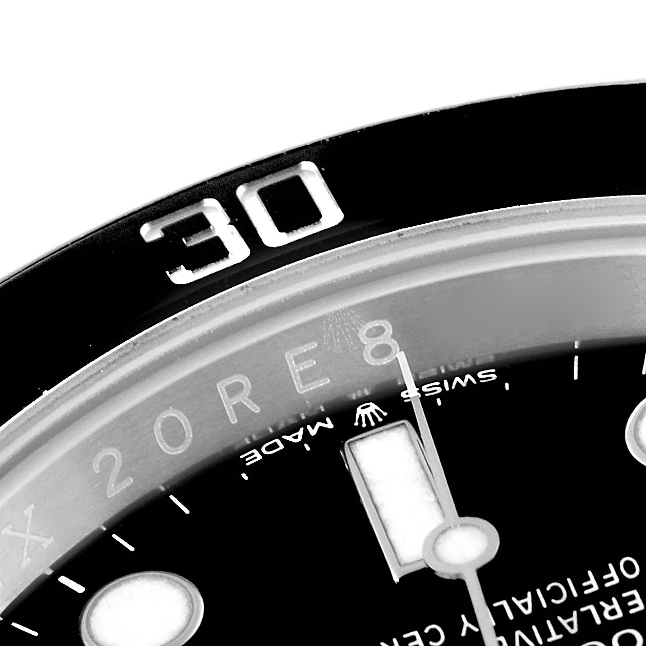 The image shows a close-up angle of the bezel and part of the dial of a Rolex Submariner 126610 Men
s Stainless Steel Black Dial 126610 Men
s Stainless Steel Black Dial watch.