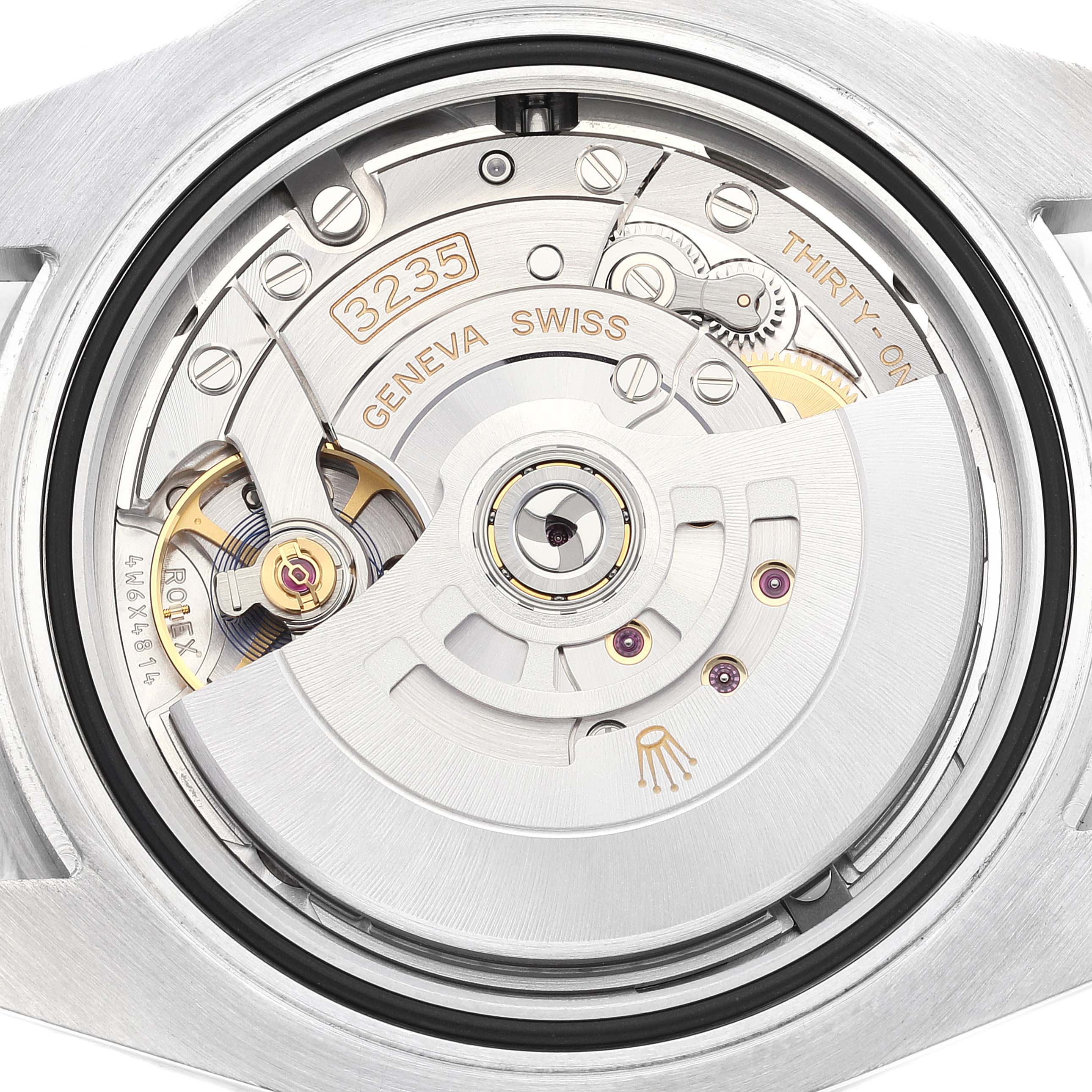 This image shows the close-up view of the movement and inner mechanism of a Rolex Submariner 126610 Men
s Stainless Steel Black Dial 126610 Men
s Stainless Steel Black Dial watch.