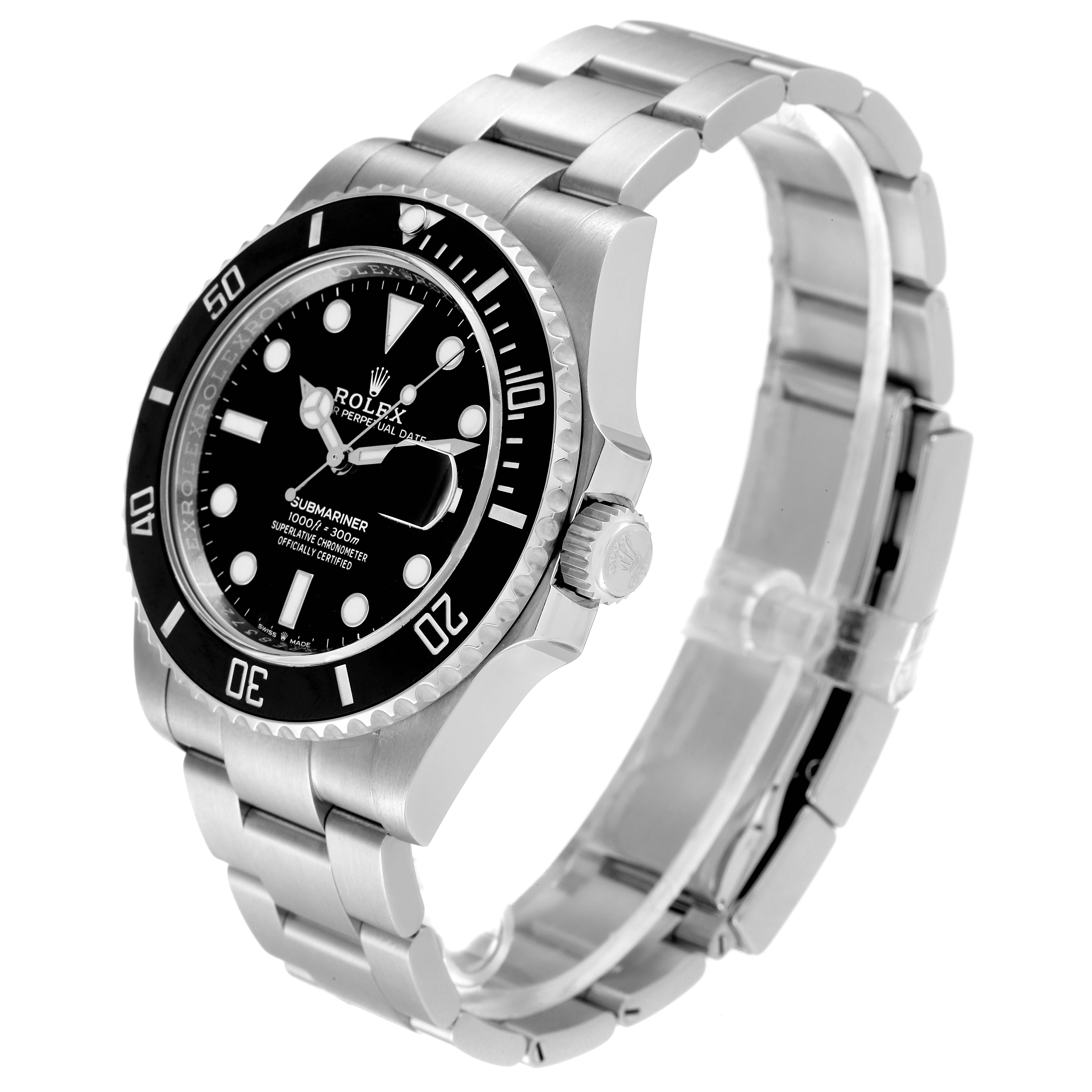 The Rolex Submariner 126610 Men
s Stainless Steel Black Dial 126610 Men
s Stainless Steel Black Dial watch is shown at a three-quarter angle, displaying the bezel, dial, crown, and bracelet.