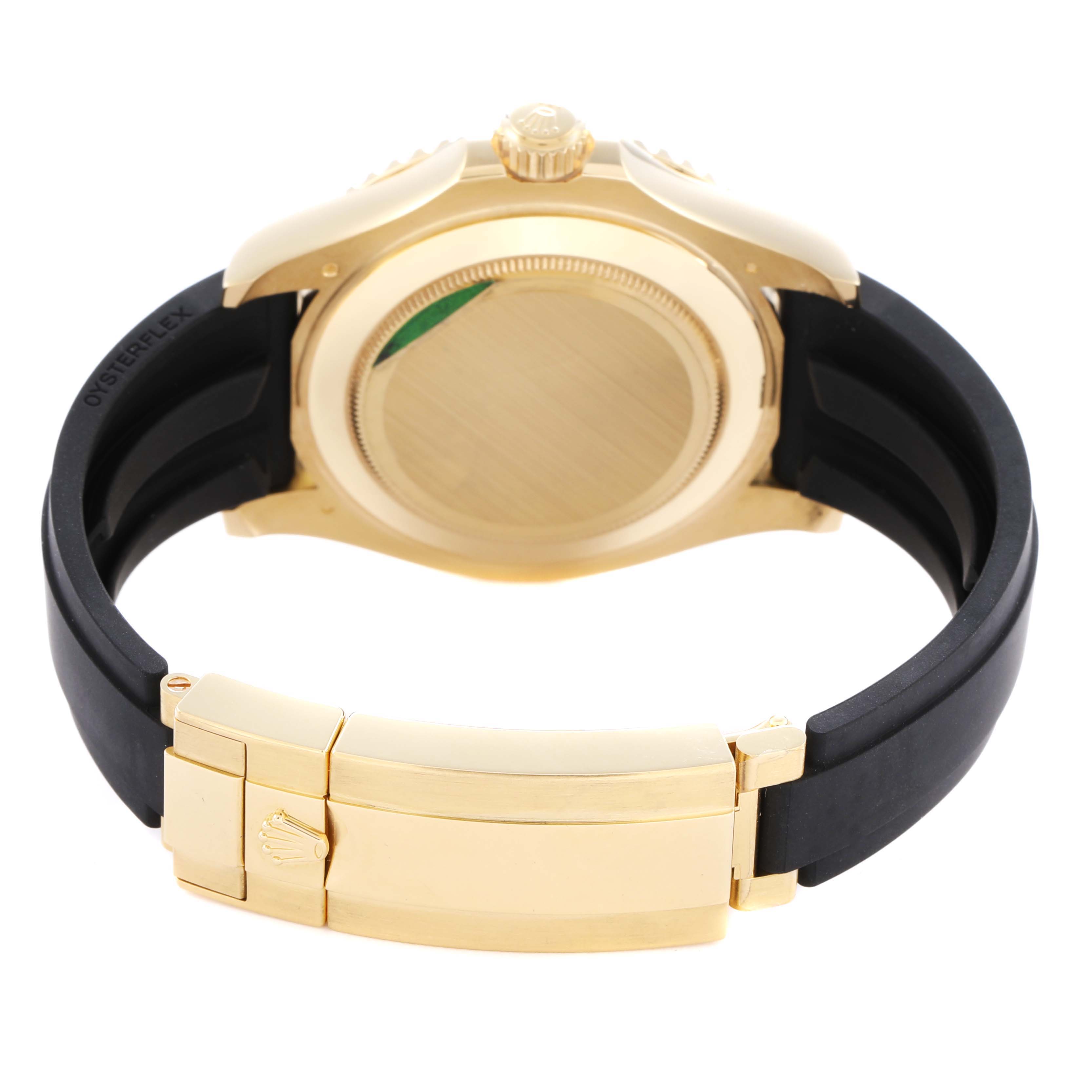 The image shows the back and side profile of the Rolex Yacht-Master model 226658, highlighting the case back and clasp with a black band.