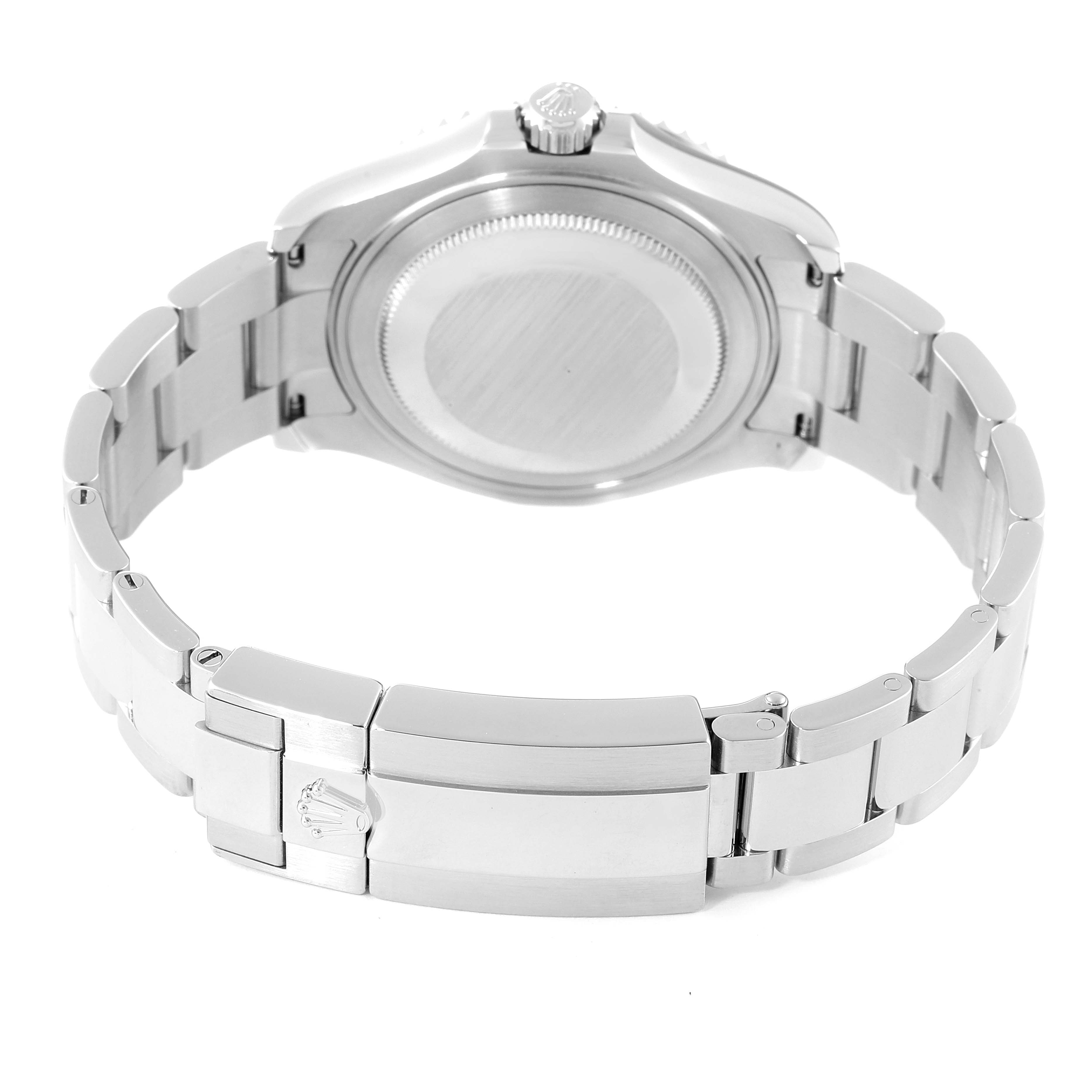 This image shows the back case and bracelet clasp of a Rolex Yacht-Master 268622 Men's Stainless Steel Grey Dial 268622 Men's Stainless Steel Grey Dial watch, viewed from the rear.