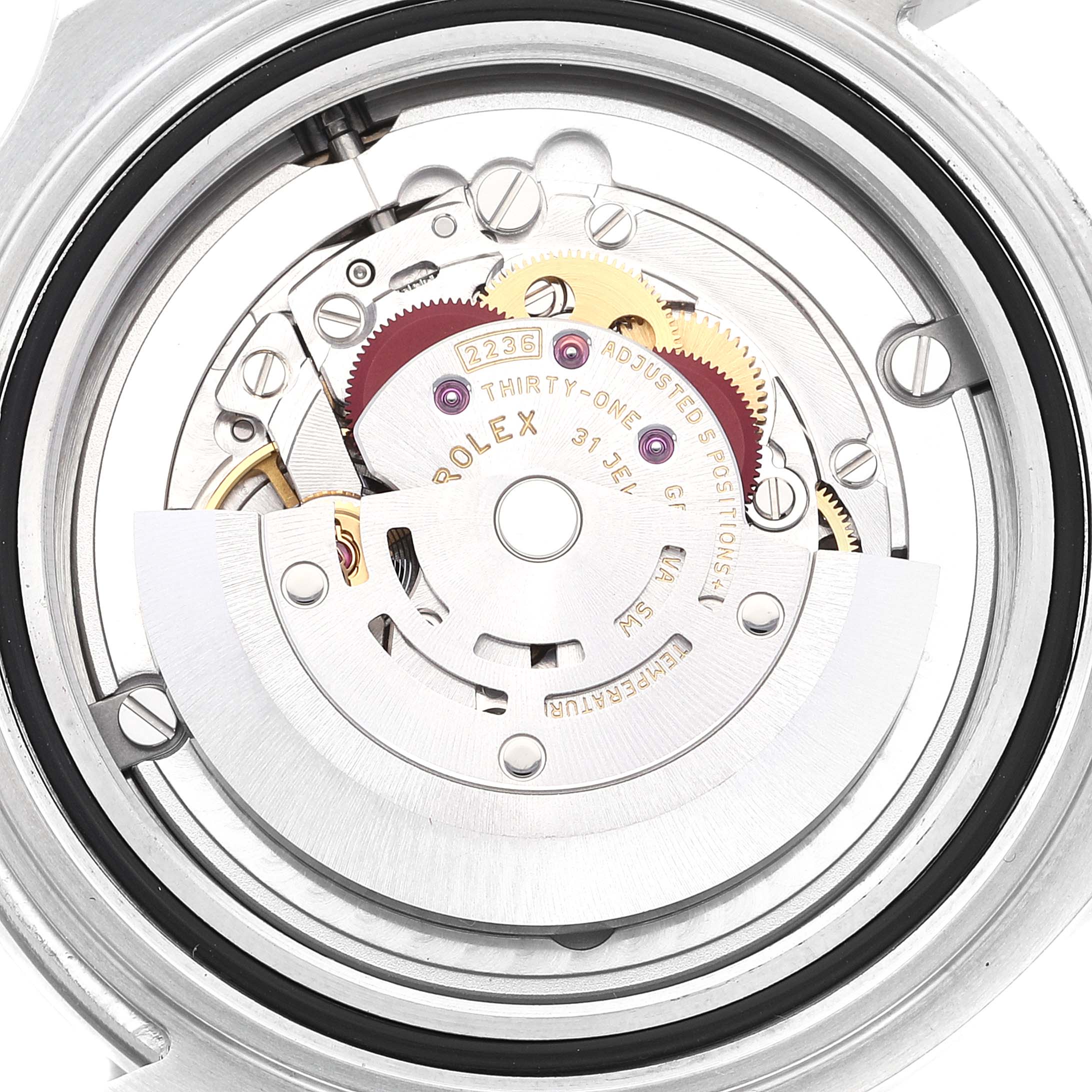This image shows the internal mechanism and movement of a Rolex Yacht-Master 268622 Men's Stainless Steel Grey Dial 268622 Men's Stainless Steel Grey Dial watch.