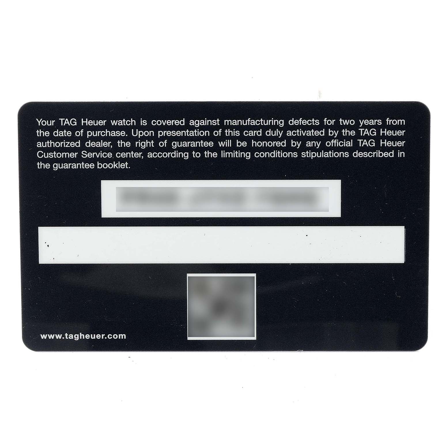 The image shows the warranty card for the Carrera model by Tag Heuer.