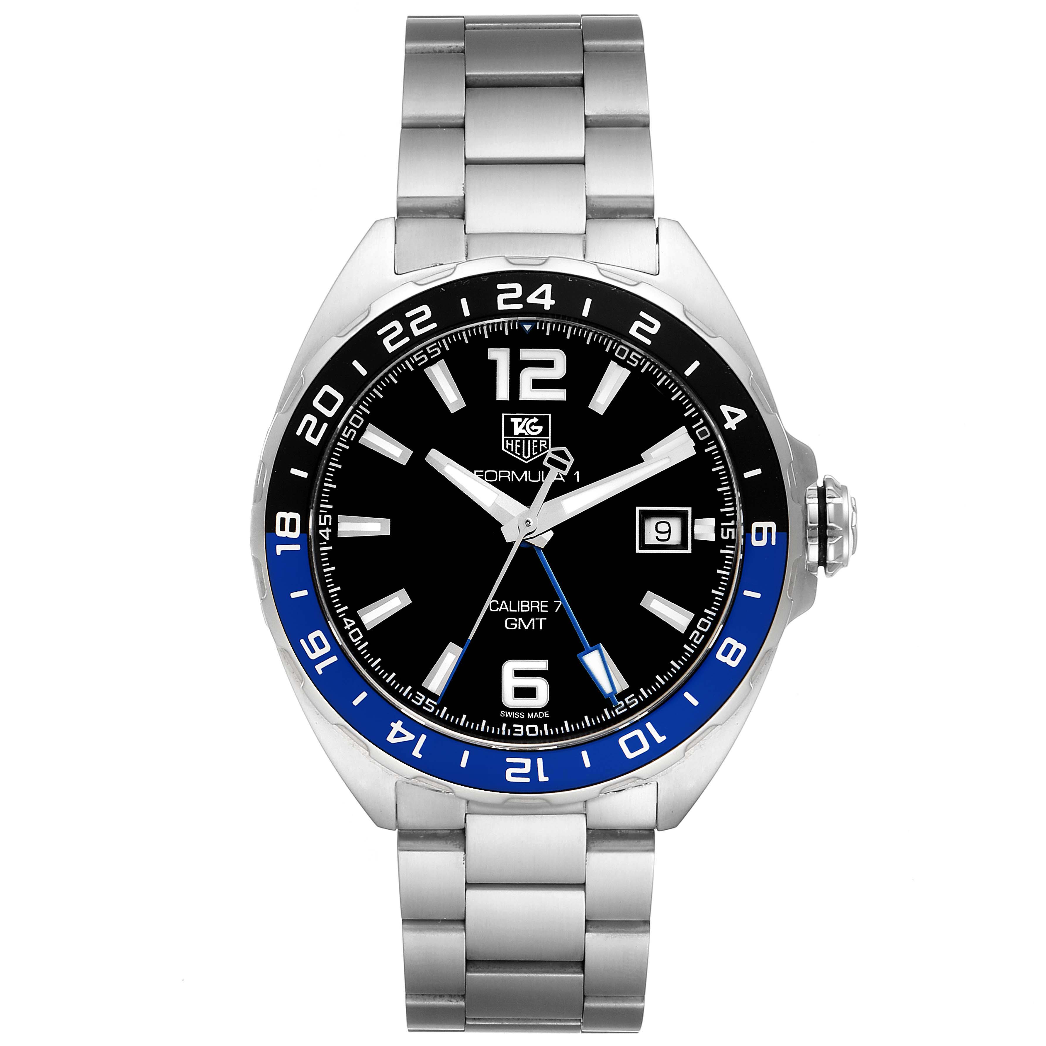 The image shows a front view of the Tag Heuer Formula 1 WAZ211A.BA0875 Men's Stainless Steel Black Dial WAZ211A.BA0875 Men's Stainless Steel Black Dial watch, displaying the face, bezel, and bracelet.