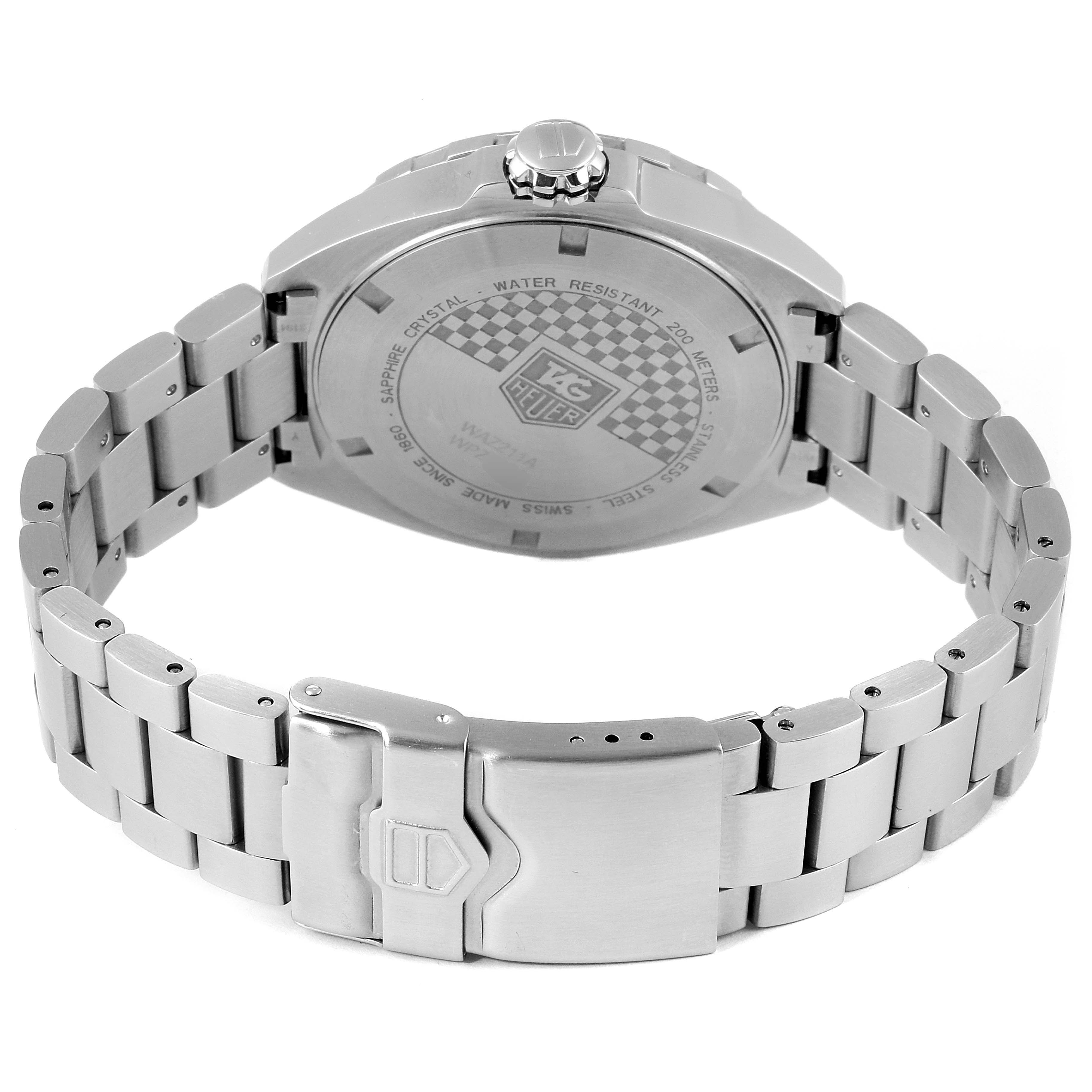 The image shows the back and bracelet of a Tag Heuer Formula 1 WAZ211A.BA0875 Men's Stainless Steel Black Dial WAZ211A.BA0875 Men's Stainless Steel Black Dial model watch, including the clasp and crown.