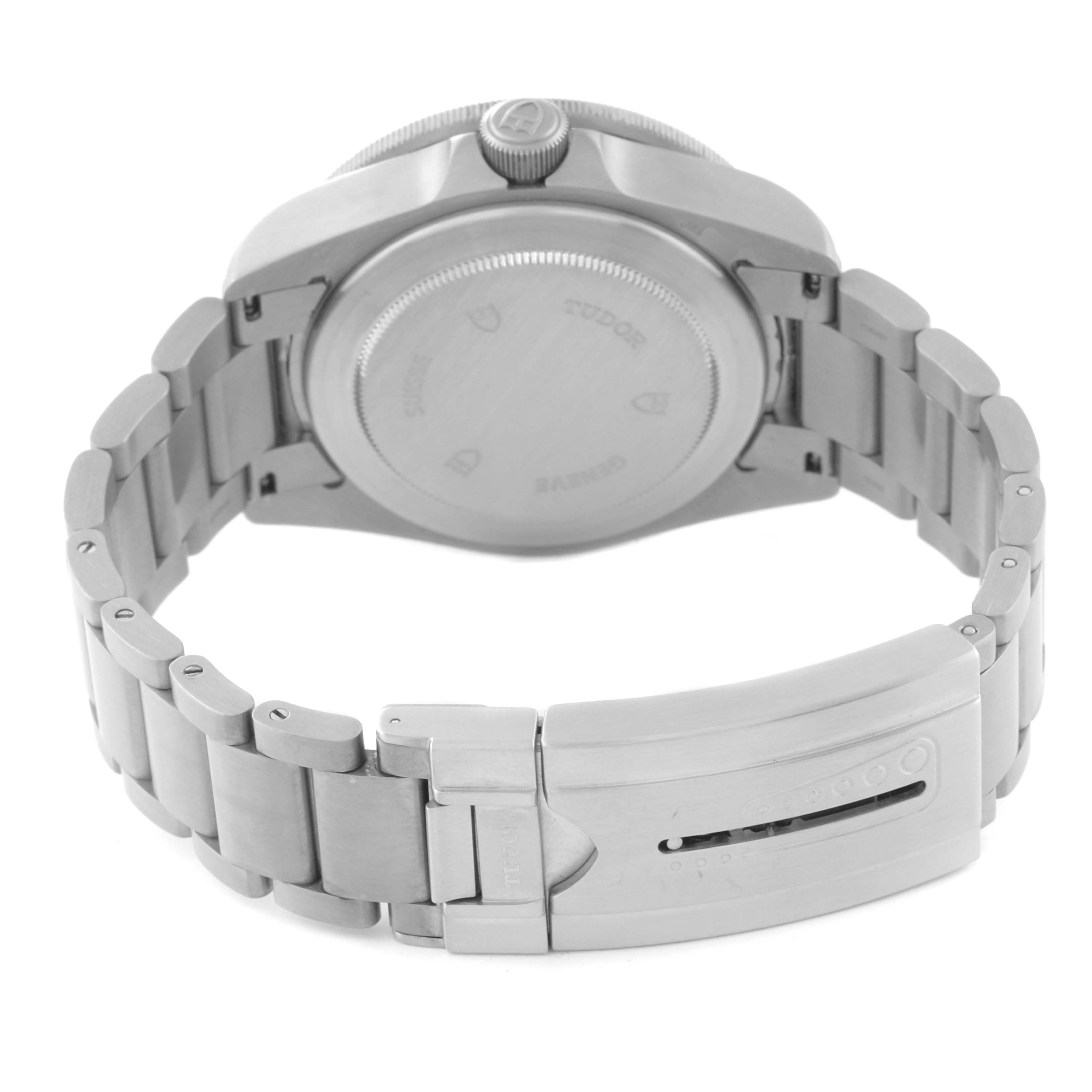 The image shows the back case, crown, and bracelet with a clasp of the Tudor Pelagos 25500TN Men's Titanium Black Dial 25500TN Men's Titanium Black Dial watch.