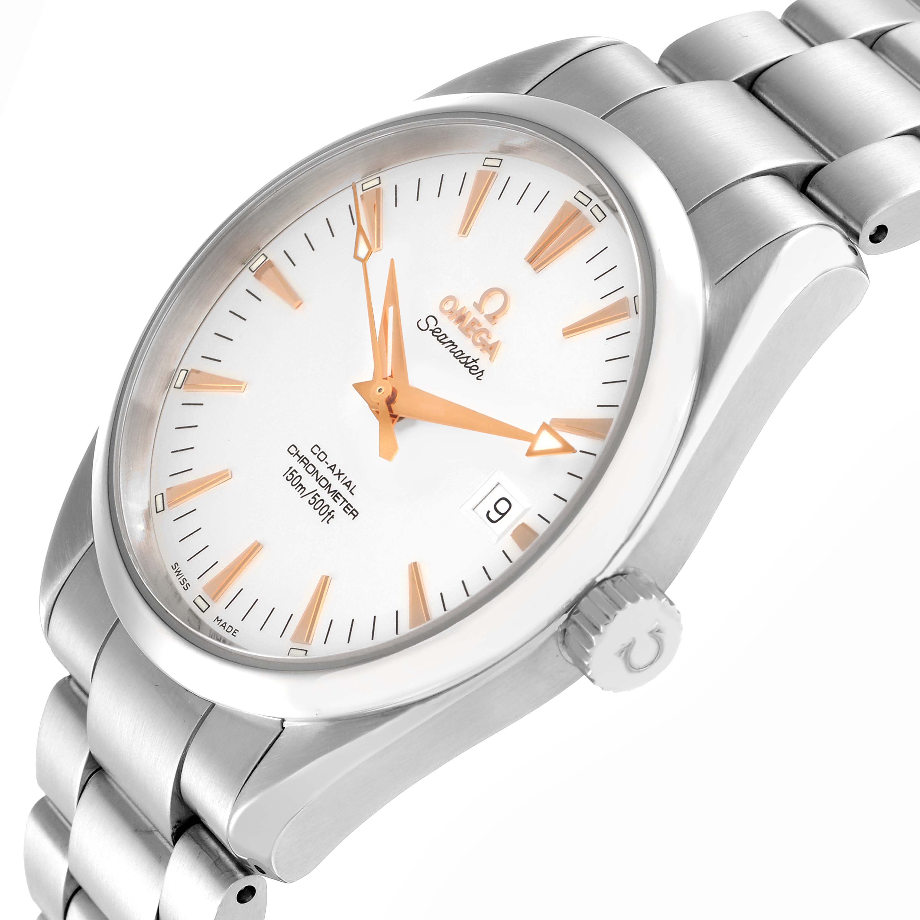 The Omega Seamaster model 2503.34.00 is shown from a three-quarter angle, highlighting the dial, case, crown, and bracelet.