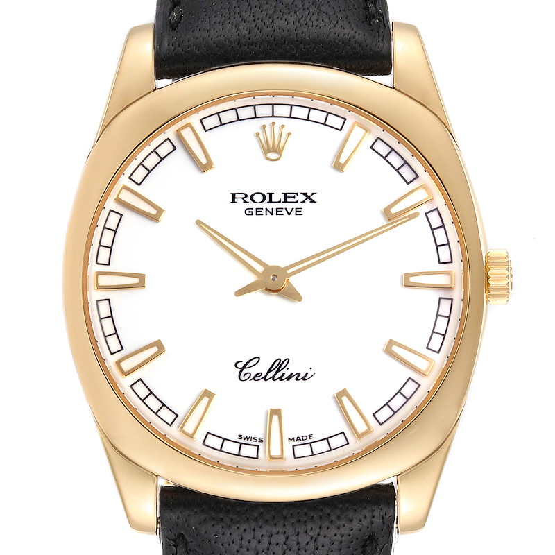 Rolex Cellini Danaos 18k Yellow Gold White Dial Mens Watch 4243 Box Papers SwissWatchExpo