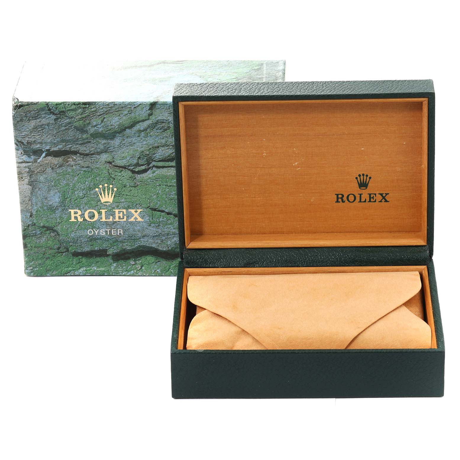 The image shows an open Rolex watch box with "Rolex Oyster" branding, intended for the Rolex Date 15203 Men's Steel and Gold (two tone) Silver Dial 15203 Men's Steel and Gold (two tone) Silver Dial model watch.