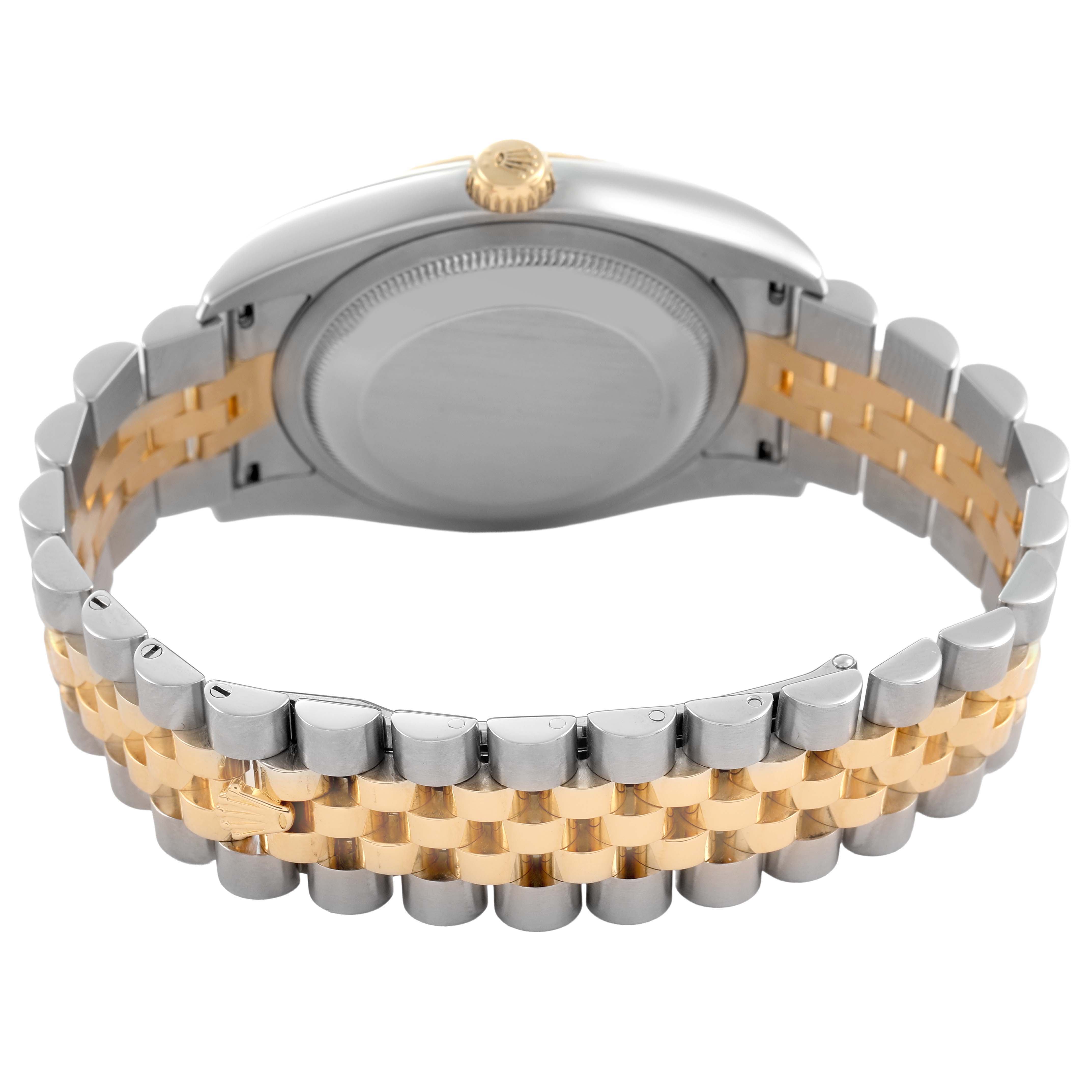 The image shows the back view of a Rolex Datejust 116233 Men's Stainless Steel Silver Dial, displaying its case back, crown, and two-tone Jubilee bracelet.