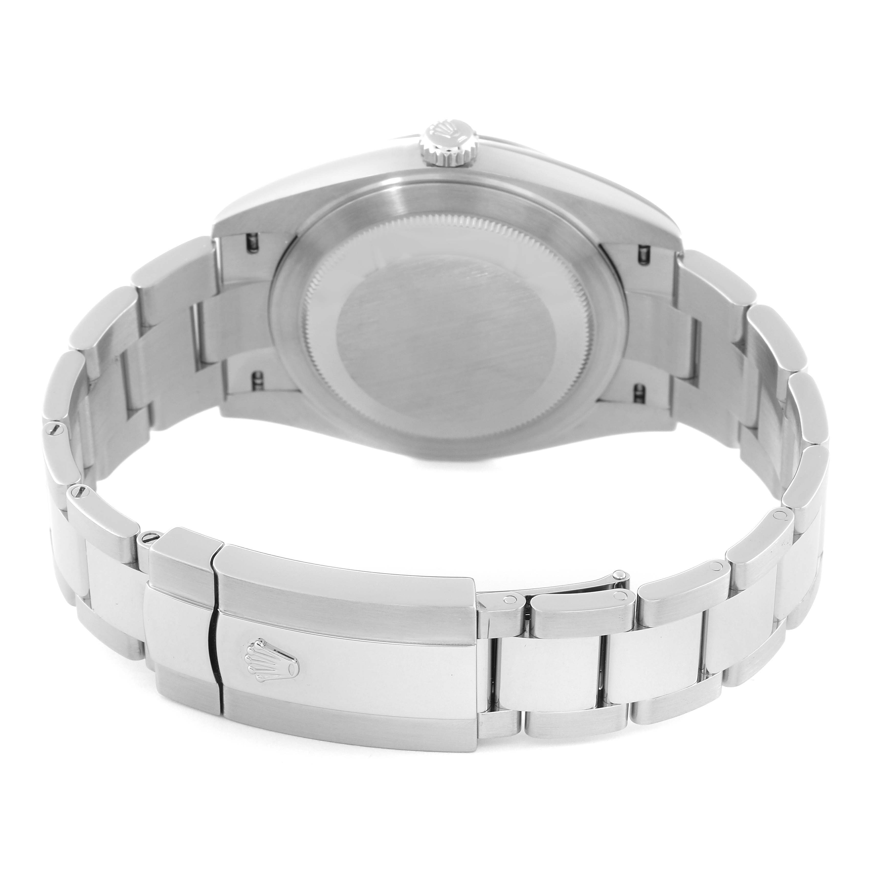 The image shows the back view of a Rolex Datejust 41 126334 Men's Stainless Steel Blue Dial 126334 Men's Stainless Steel Blue Dial watch, highlighting the bracelet, clasp, and case back.