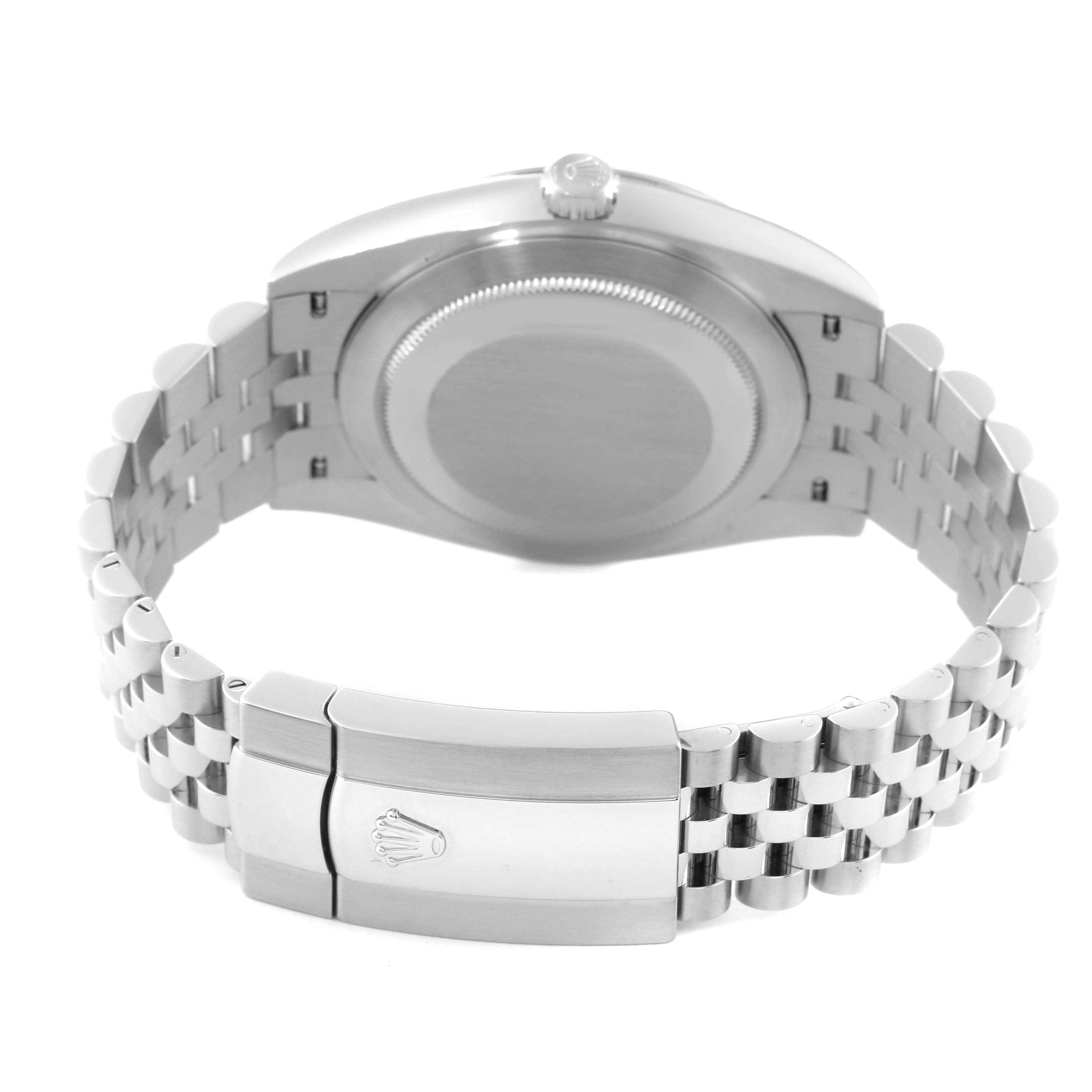 This image shows the back case and bracelet clasp of a Rolex Datejust 41 126334 Men
s Stainless Steel Blue Dial 126334 Men
s Stainless Steel Blue Dial watch, viewed from the rear.