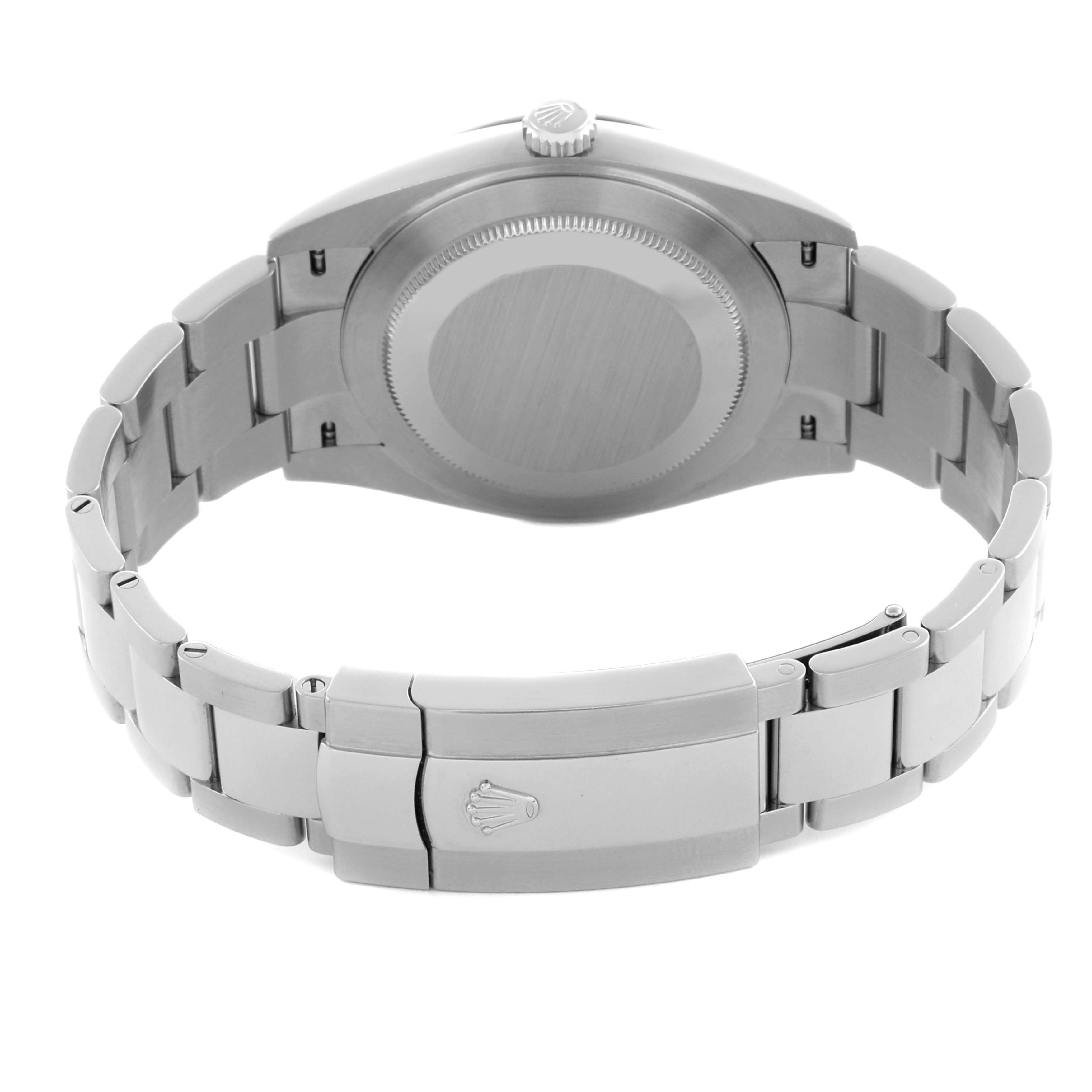 The image shows the backside of a Rolex Datejust 41, model number 126334NG, highlighting the case back, bracelet, and clasp.