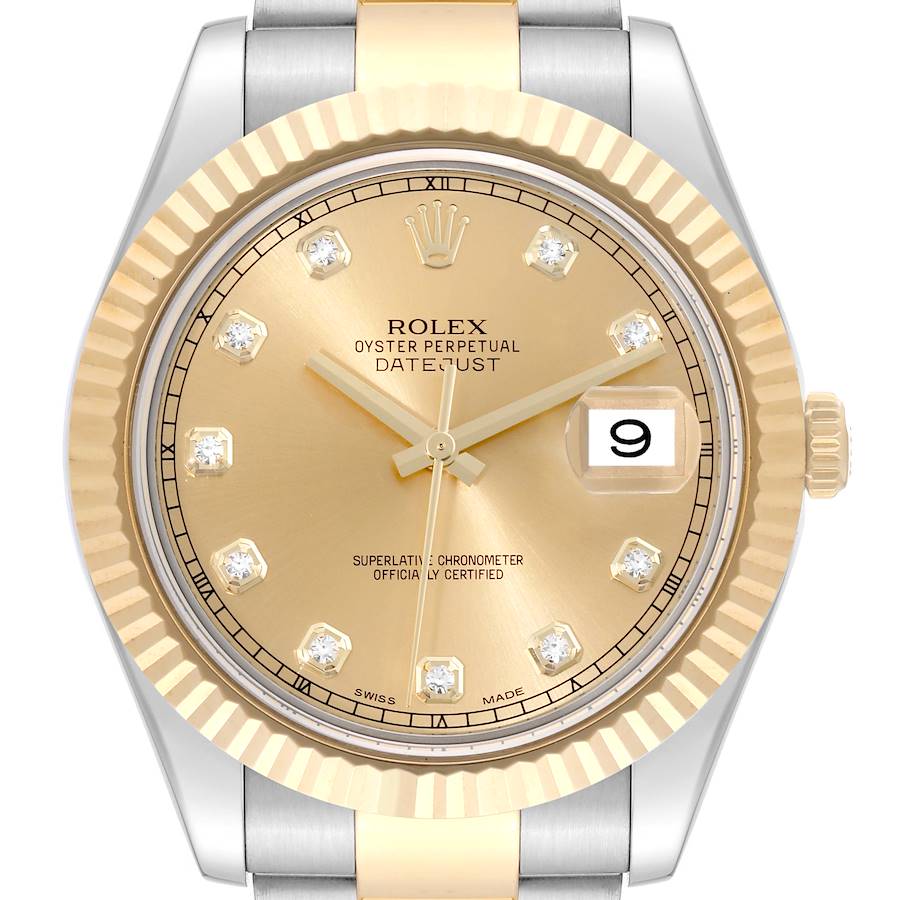 Rolex Datejust II Steel Yellow Gold Diamond Dial Mens Watch 116333 SwissWatchExpo