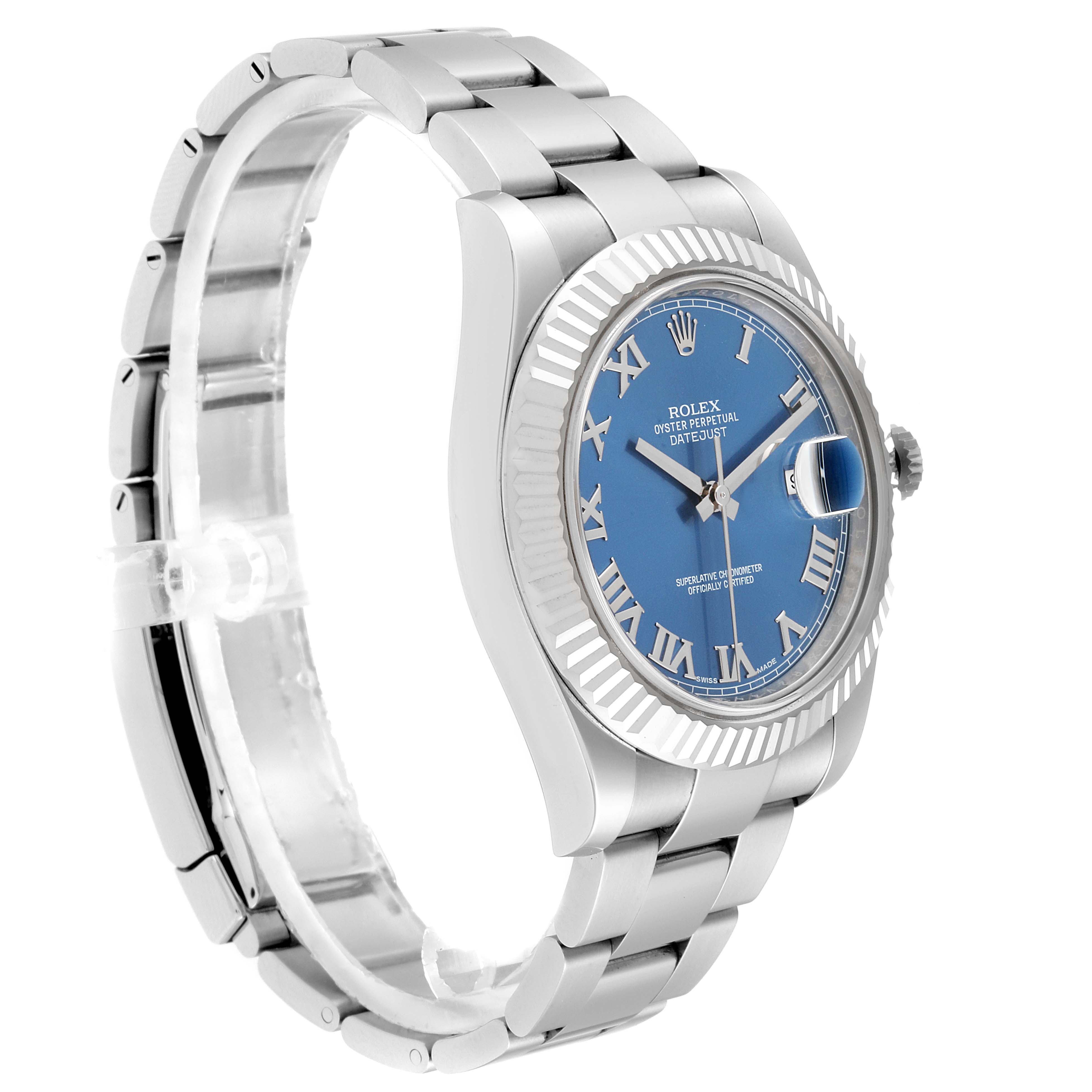 Rolex Datejust II Blue Roman Dial Fluted Bezel Mens Watch 116334 Box ...