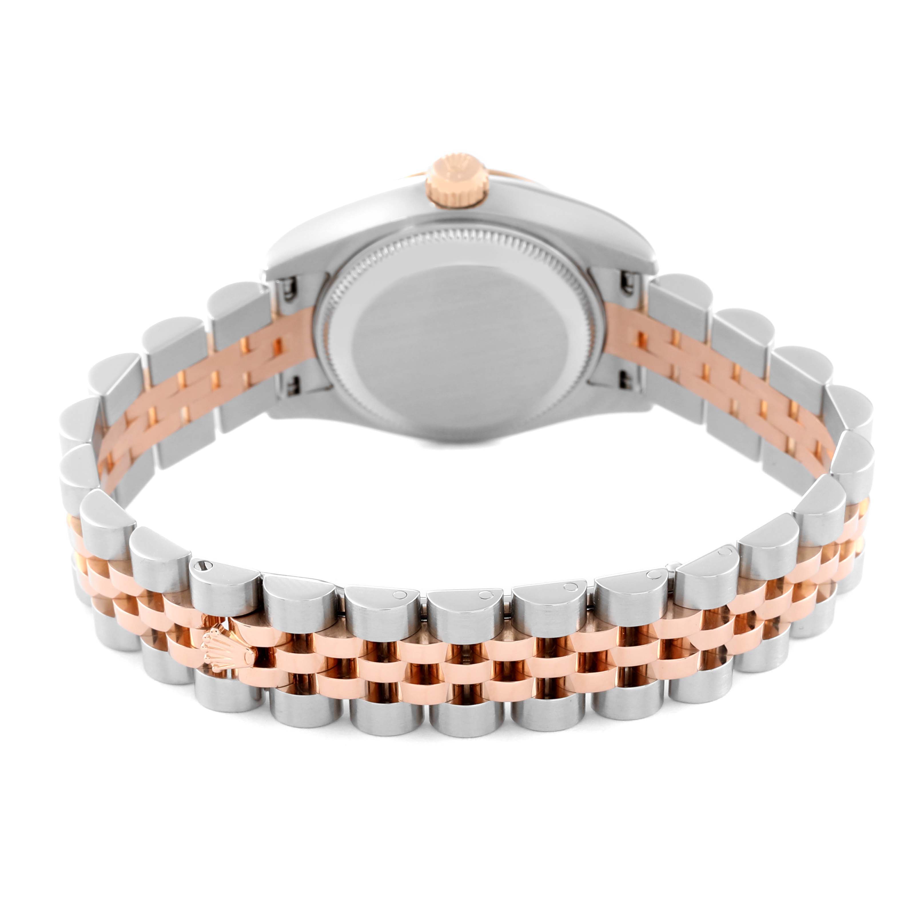 The image shows the back view of a Rolex Datejust 179171 Women's Steel and Gold (two tone) Pink Dial 179171 Women's Steel and Gold (two tone) Pink Dial watch, highlighting its two-tone bracelet and case back.