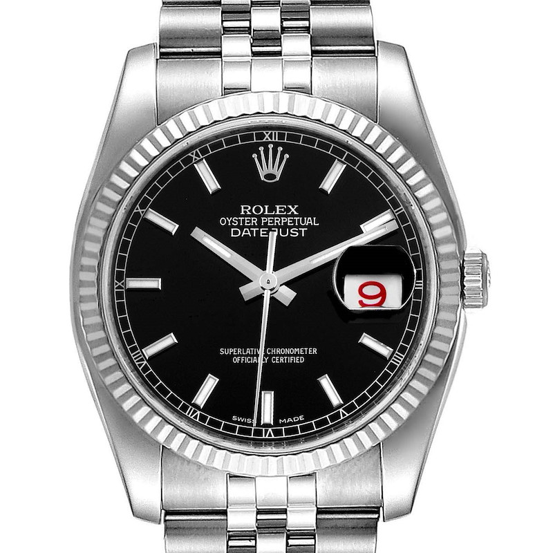 Rolex Datejust Steel White Gold Black Dial Mens Watch 116234 Box Card SwissWatchExpo
