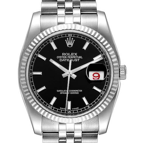 Photo of Rolex Datejust Steel White Gold Black Dial Mens Watch 116234 Box Card