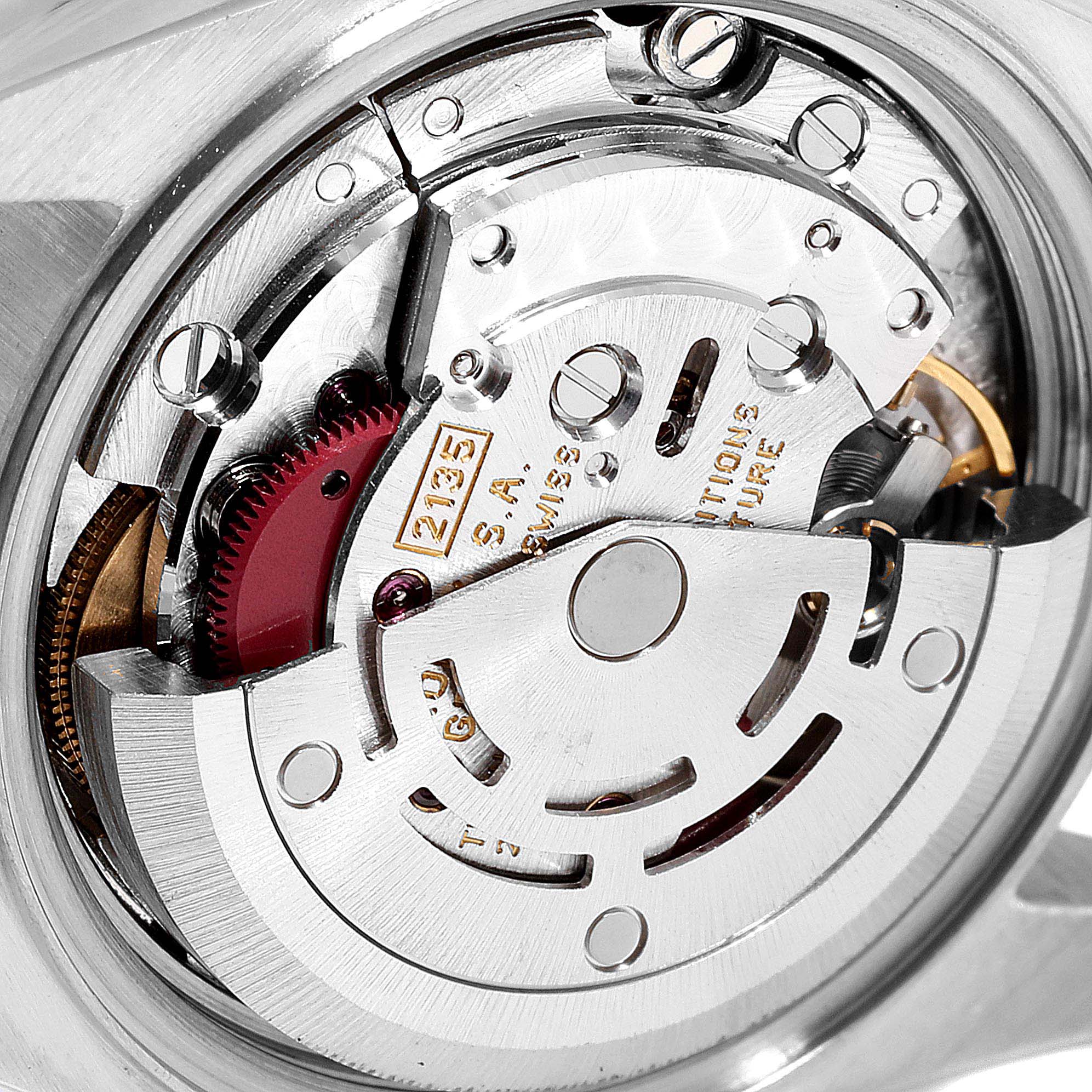 This close-up image shows the internal movement of a Rolex Datejust 69173 Women's Steel and Gold (two tone) Champagne Dial 69173 Women's Steel and Gold (two tone) Champagne Dial watch, viewed from the back.
