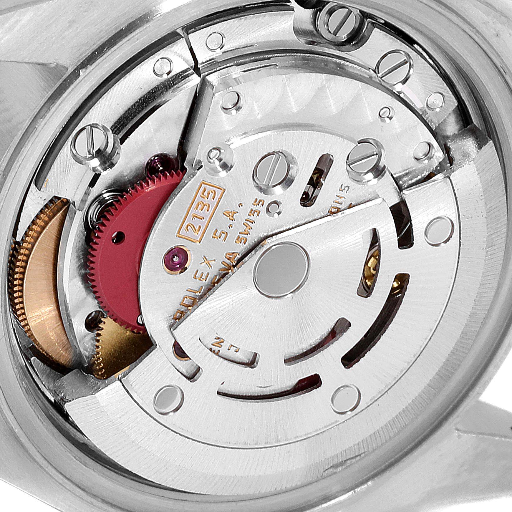 The image shows a close-up view of the movement of a Rolex Datejust 69173 Women's Steel and Gold (two tone) Champagne Dial 69173 Women's Steel and Gold (two tone) Champagne Dial watch, highlighting its intricate inner mechanisms.