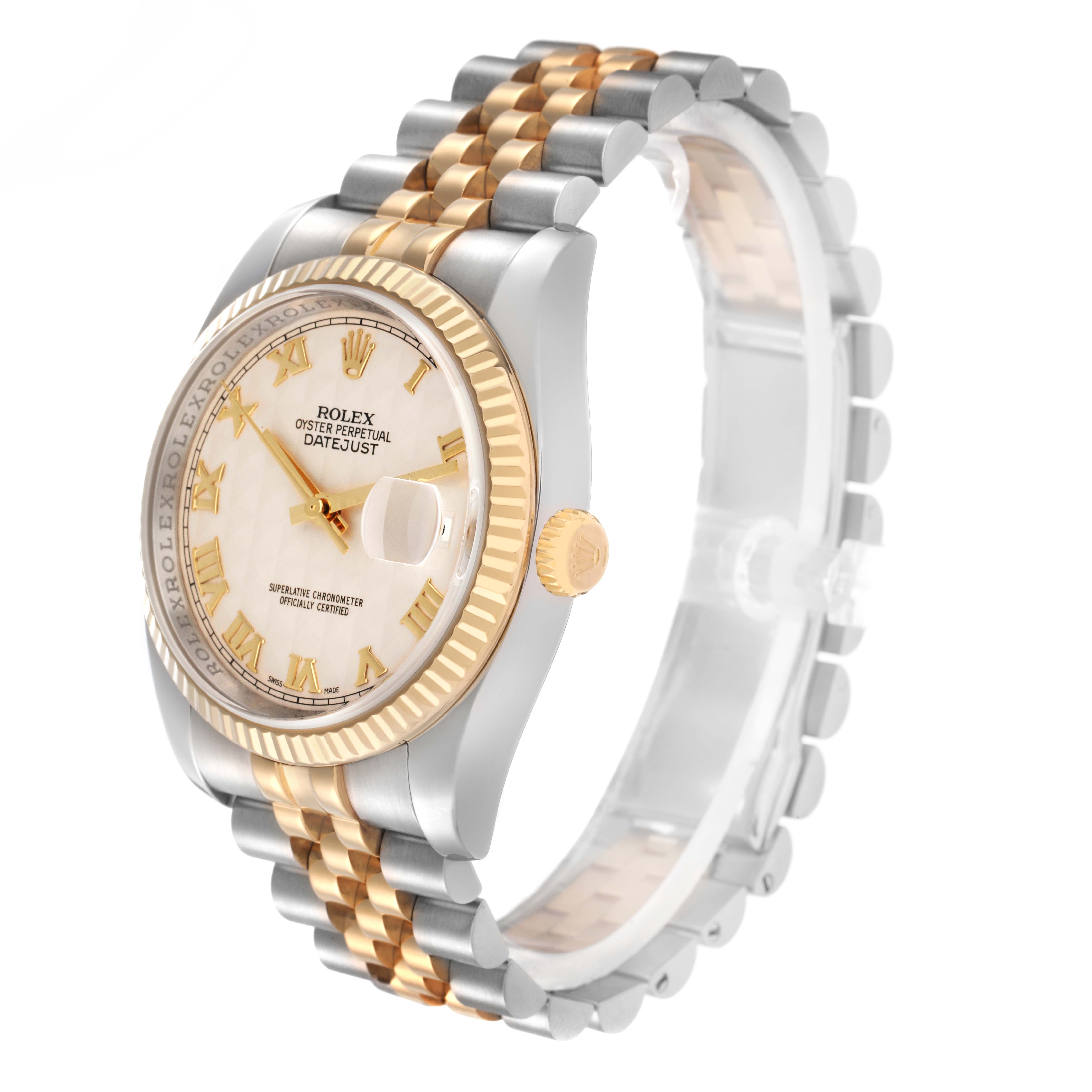 The image shows a Rolex Datejust model 116233 men
s watch at a three-quarter angle, highlighting the dial, bezel, crown, and Jubilee bracelet.