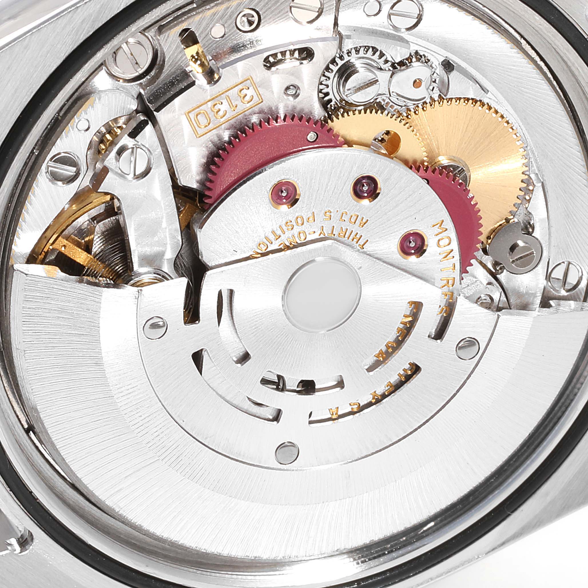 This image shows a close-up of the Rolex Explorer 114270 Men
s Stainless Steel Black Dial 114270 Men
s Stainless Steel Black Dial model
s movement and inner mechanical parts.