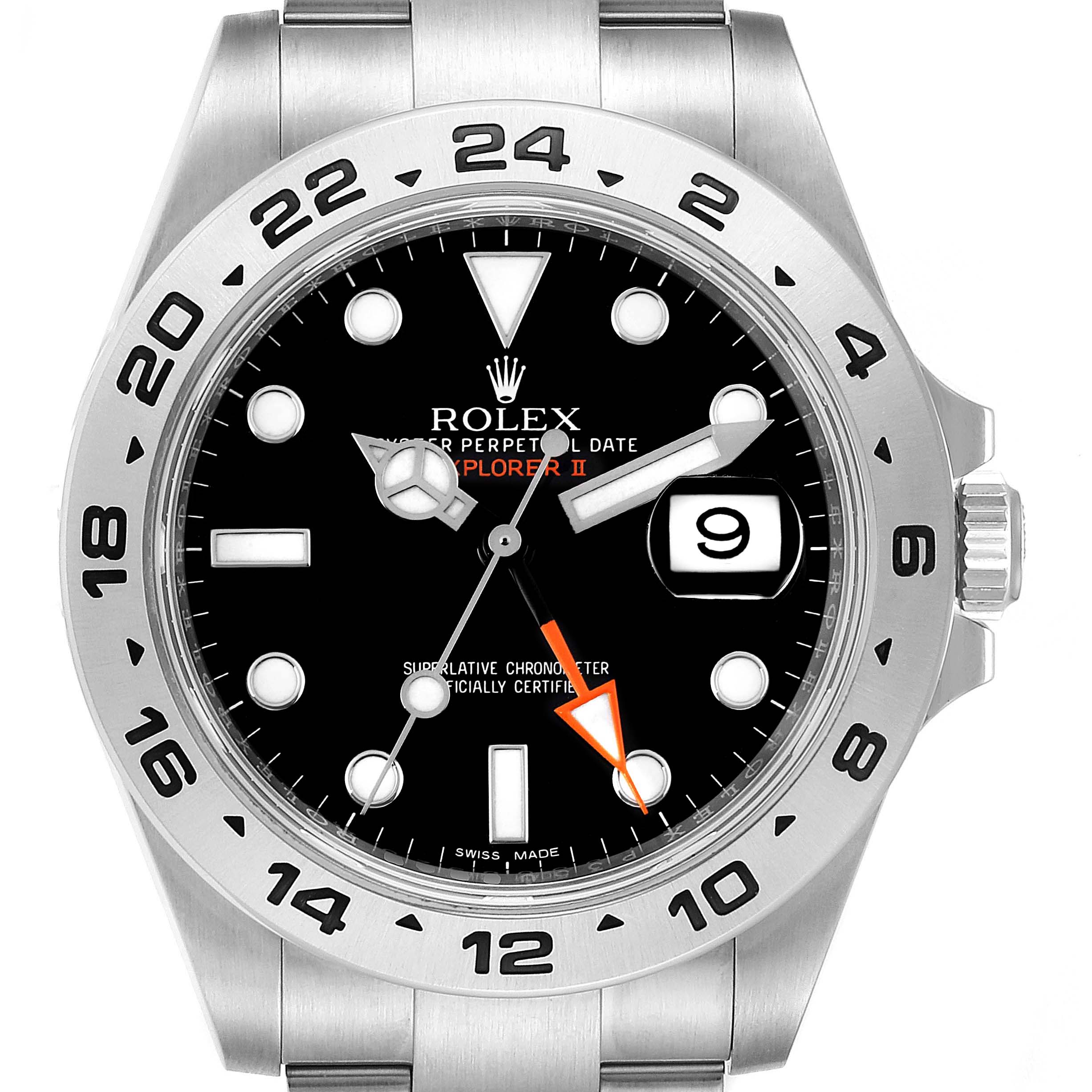 The image shows a front view of the Rolex Explorer 216570 Men
s Stainless Steel Black Dial 216570 Men
s Stainless Steel Black Dial watch, highlighting the dial, bezel, and bracelet.