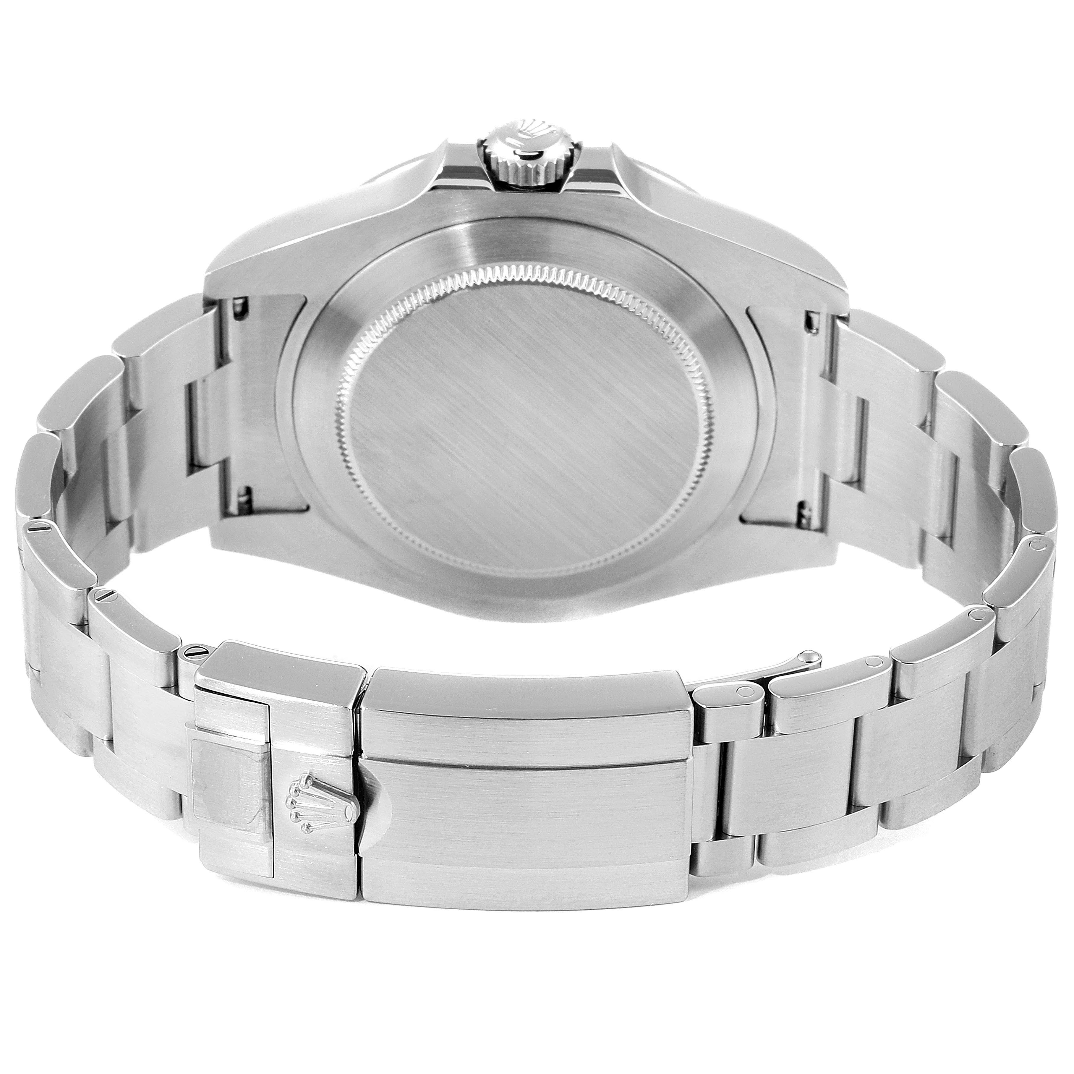 This image shows the back view of a Rolex Explorer 216570 Men
s Stainless Steel Black Dial 216570 Men
s Stainless Steel Black Dial watch, including the case back and stainless steel bracelet.