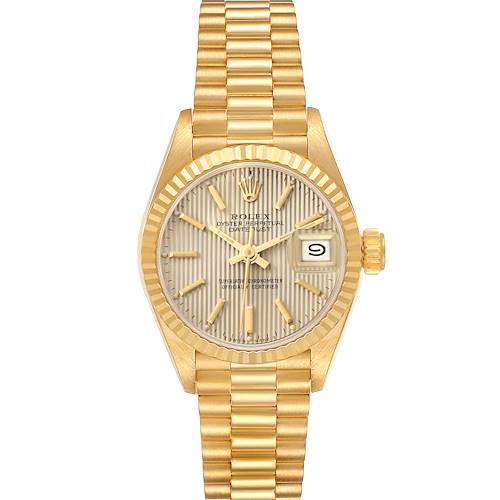 Photo of Rolex President Datejust Yellow Gold Ivory Tapestry Dial Ladies Watch 69178